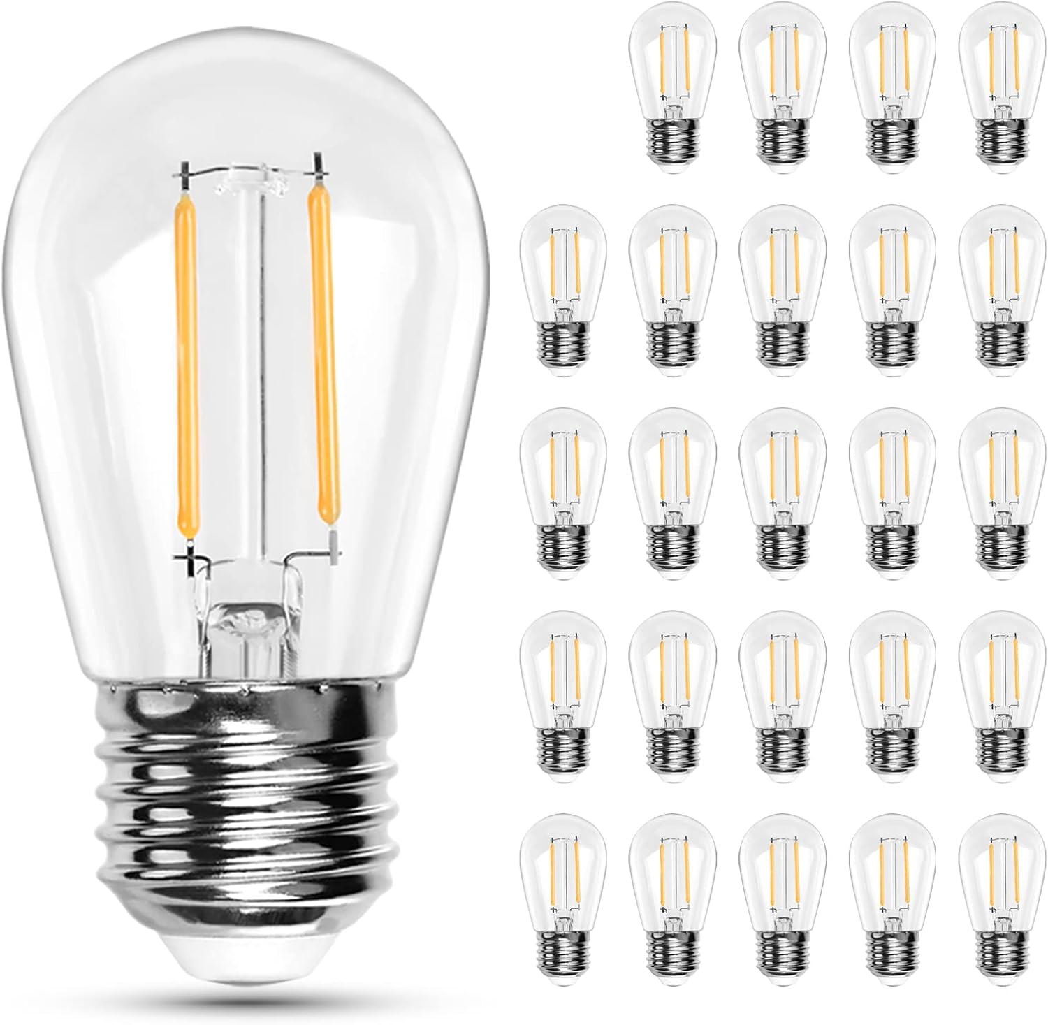 Spacelumen 25 Pack 2W E27 Screw Plastic S14 LED Light Bulb, Shatterproof & Waterproof 2700K Warm White Outdoor String Lights Bulbs image number 5