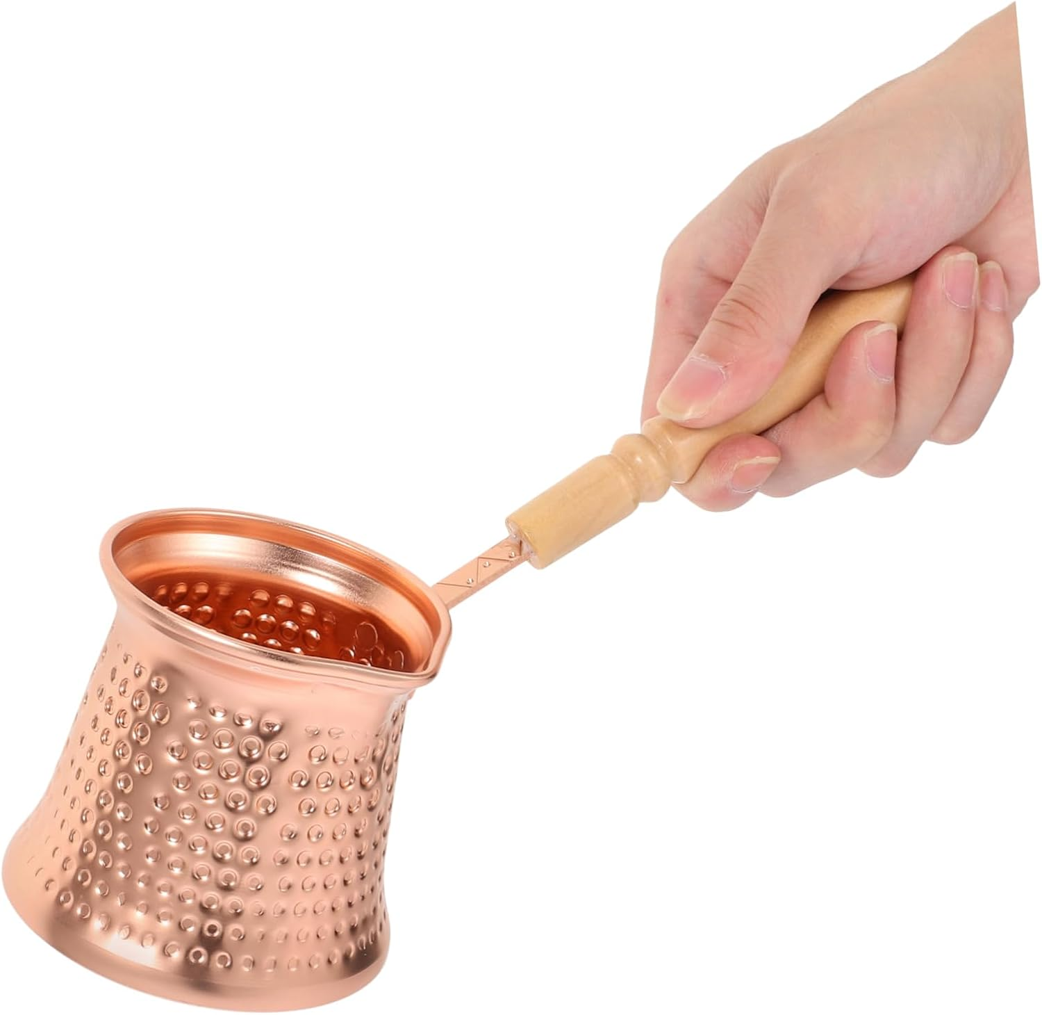 SOLUSTRE Turkish Coffee Pot 350Ml Copper Alloy Small Stovetop Ibrik Wood Handle Heat-Resistant Metal Beverage Pot for Espresso and Milk Steamer image number 3