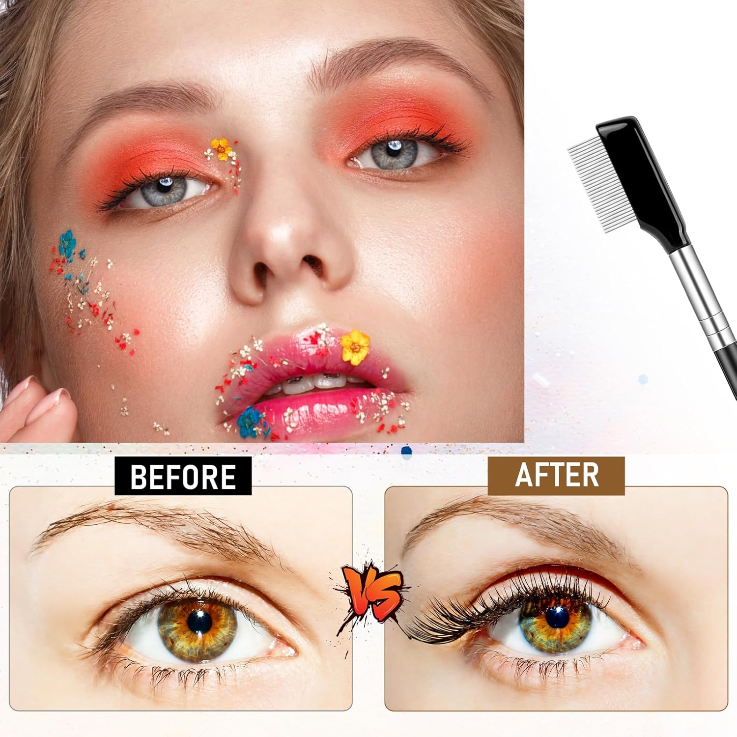 Metal Lash Comb, Eyelash Separator Brush Tool Stainless Steel Mascara Comb Eyebrow Grooming Brushes Eyelash Makeup Applicator Brush Tool for Women Girls image number 1