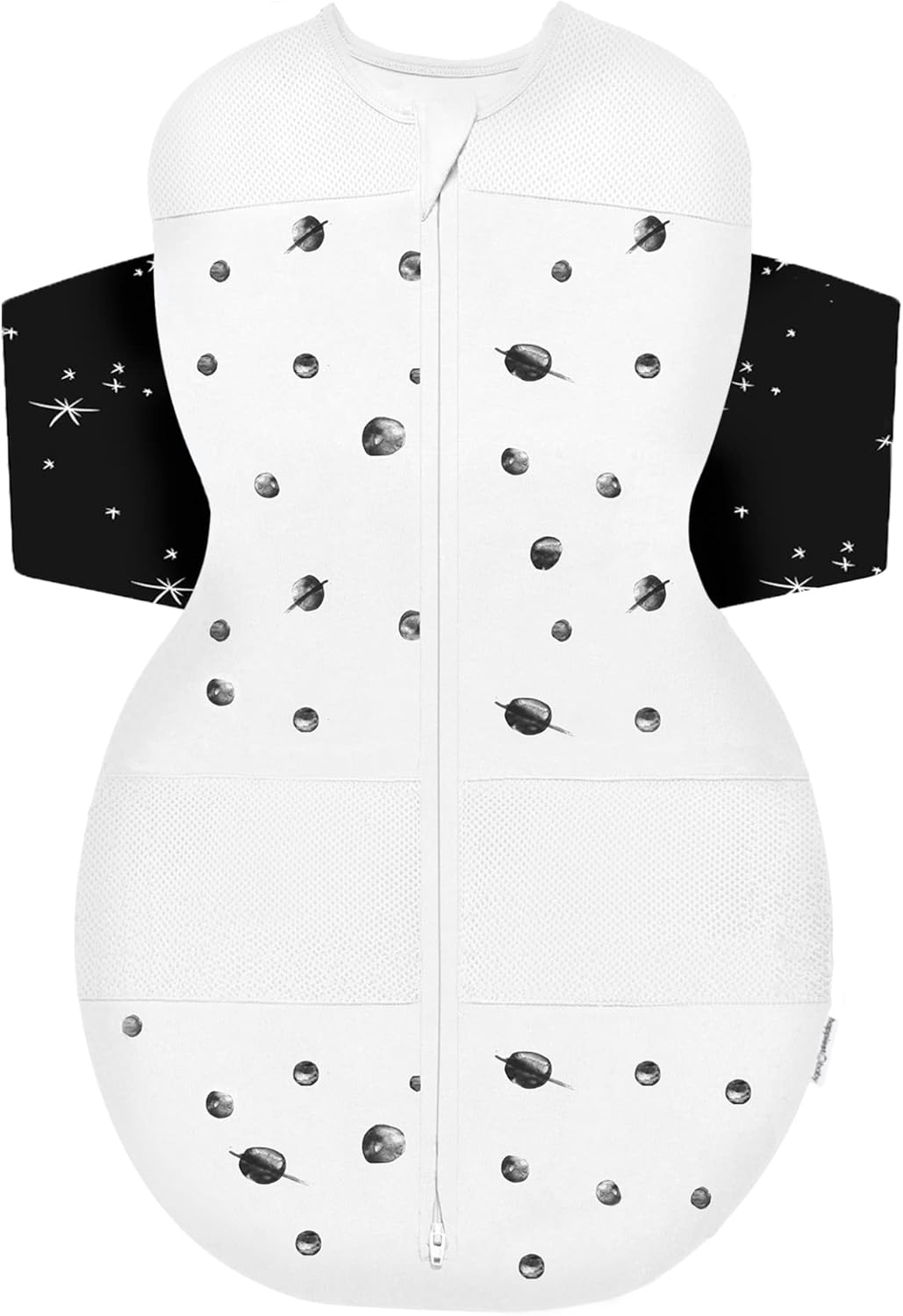 Happiest Baby SNOO Sleep Sack - 100% Organic Cotton Baby Swaddle Blanket - Doctor Designed Promotes Healthy Hip Development (Ivory Planets Black Wings, Small) image number 6