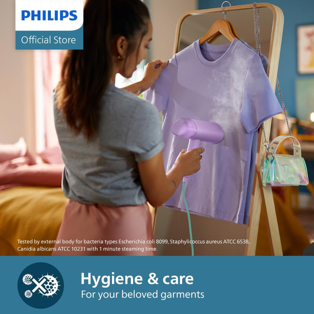 Philips 3000 Series Handheld Steamer - 1000W, 20G/Min Steam, Detachable 120Ml Water Tank, Heated Metal Soleplate, Storage Pouch, 660G Light Weight, Compact and Foldable, Dark Green (STH3020/70) image number 1