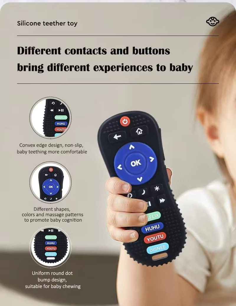 Pandaear Silicone Baby Teething Toys | Remote Control & Game Pad Teether Toys for Babies 6-18 Months | BPA Free Sensory Chew Toys Natural Freezer Safe for Infants Toddlers (Black & Blue) image number 5