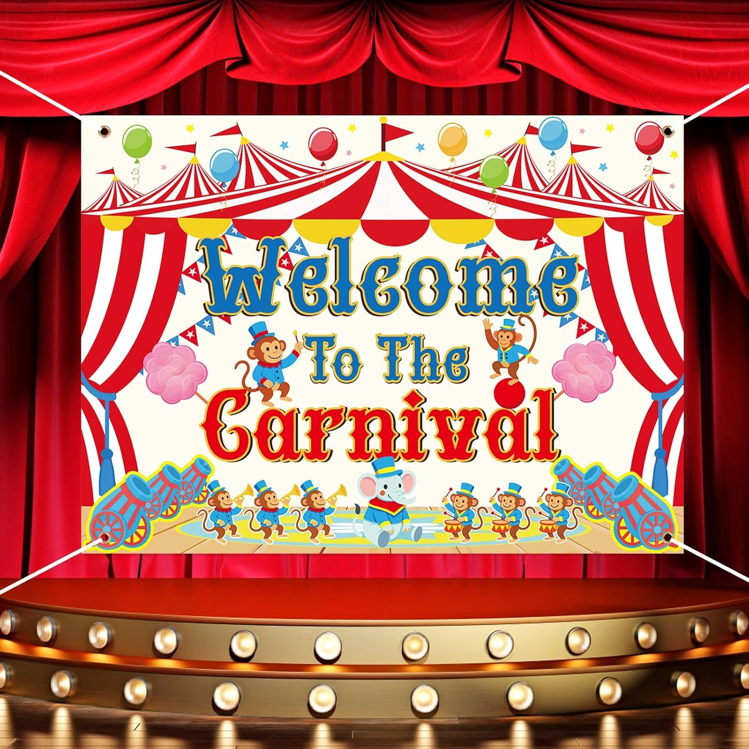 5.91X3.61 Ft Welcome to the Carnival Backdrop, Colorful Polyester Carnival Banner Washable and Reusable Party Decorations Supplies for Circus Theme Party Photo Props image number 5