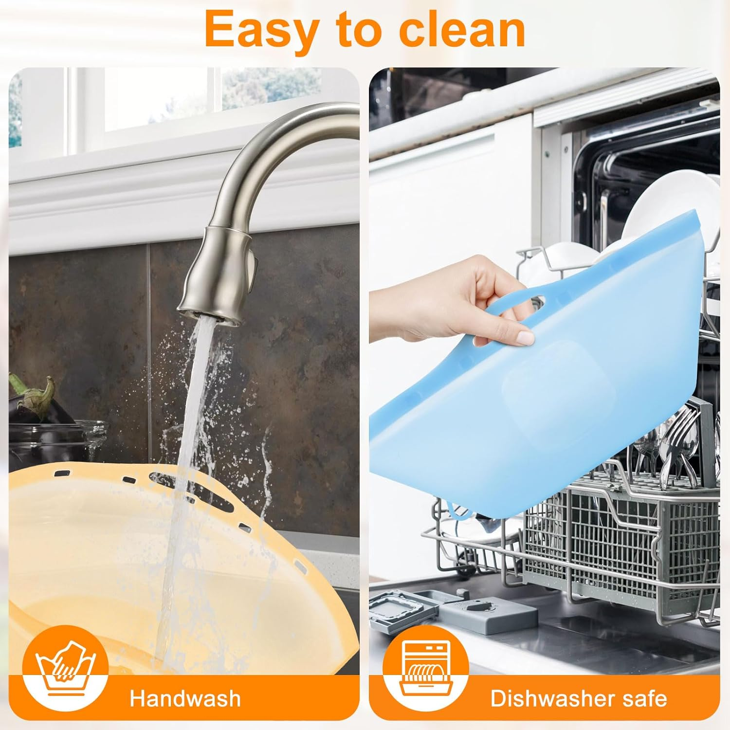 Silicone Slow Cooker Liners Fits 6-10 QT Crock Pot Orange and Blue Silicone Crock Pot Liners Reusable Crock Pot Bags Liners for round or Oval Pots Large Size Dishwasher Safe Leak-Proof Cooking Liner image number 4