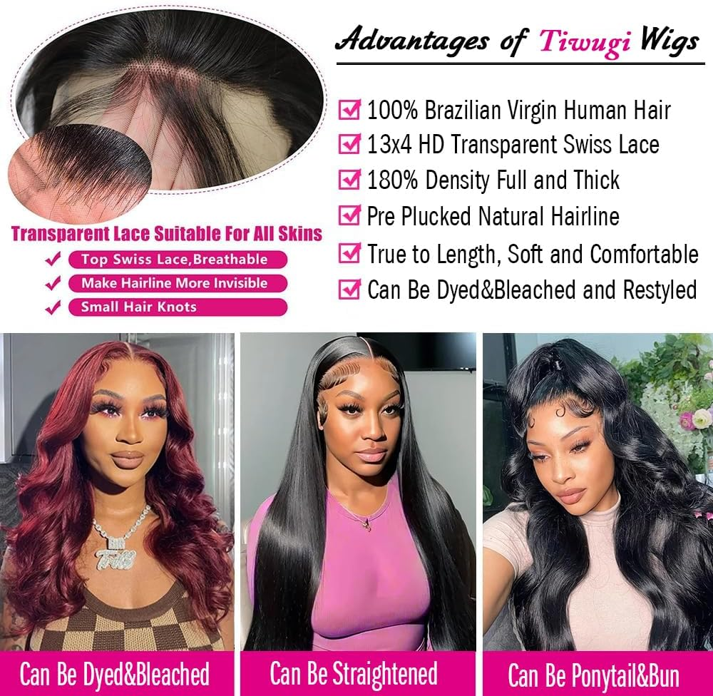 Tiwugi 30 Inch Body Wave Lace Front Wigs Human Hair Pre Plucked 13X4 HD Lace Front Wigs Human Hair 180% Density Body Wave Glueless Frontal Wigs Human Hair for Women image number 3