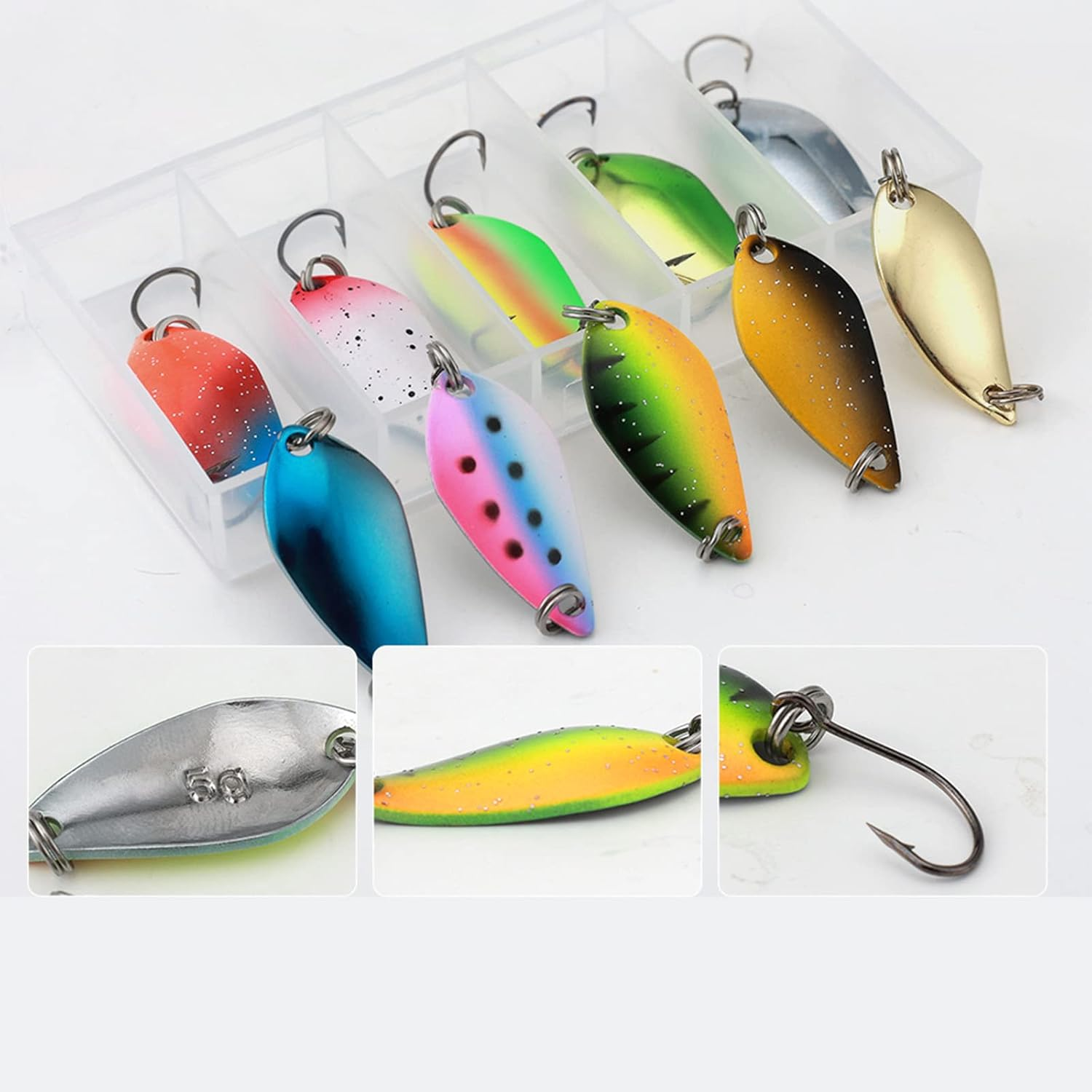 Fishing Spoon Lure Set Metal Baits for Trout, Char and Perch Fishing with Tackle Box (10Pcs)