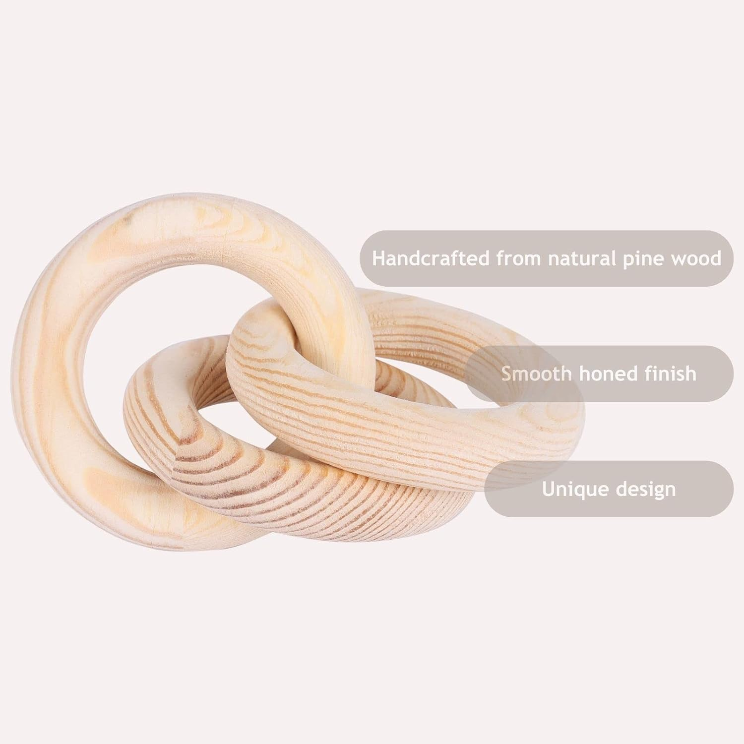 Wood Chain Link Decor 3-Link,8.3 Inch Length Wood Knot Decor,Wood Color Carved Decorative Chain Knot,Knot Decorative Object,Coffee Table Decor,Country Chain Knot Decor,Mom Gifts,Wooden Links - Black image number 4