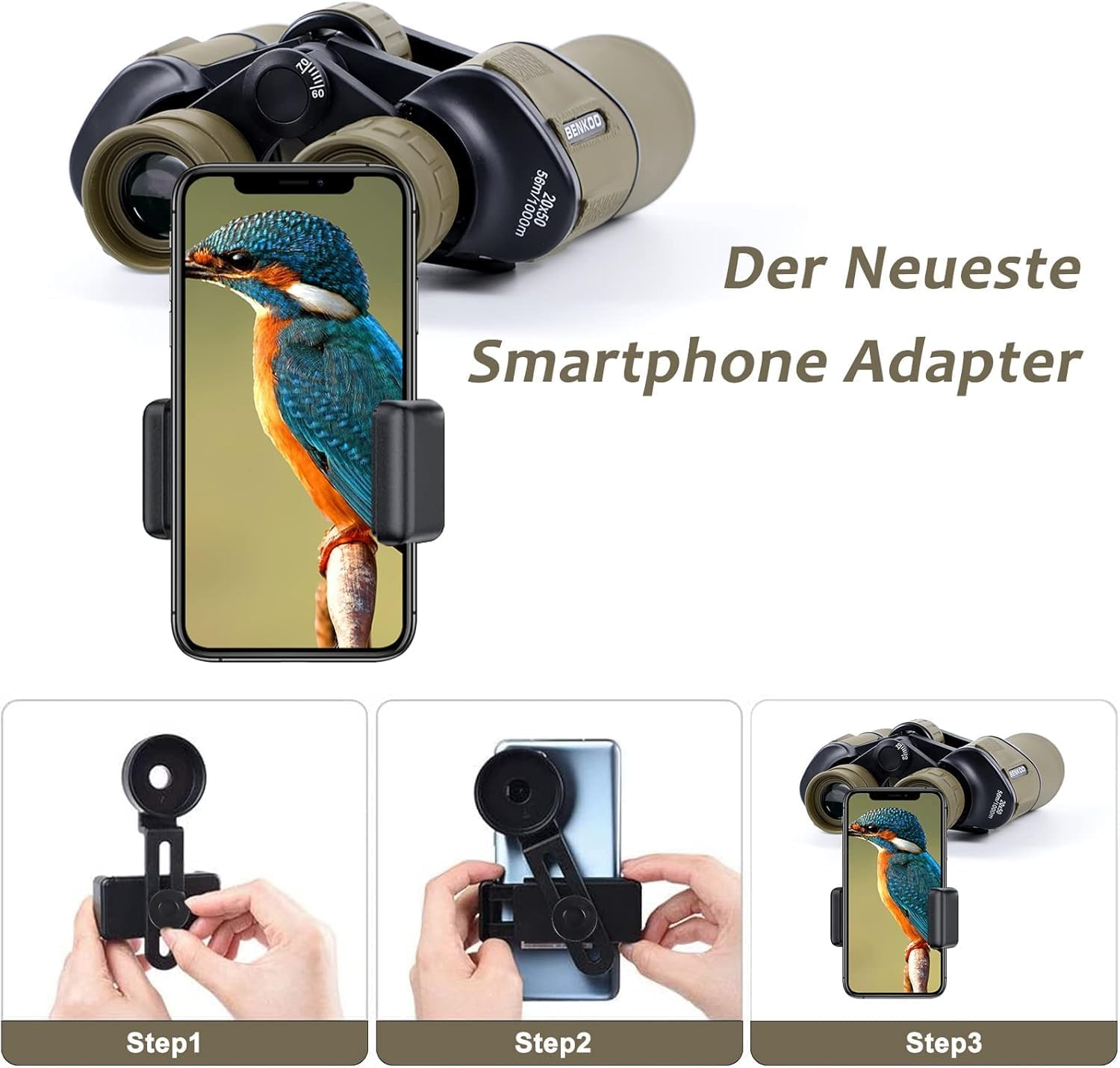 20X50 High Power Binoculars for Adults, HD Waterproof Binoculars with BAK4 Prism & FMC Lens,Portable Binocular Bird Watching Hunting Football Games Cruise with Carrying Bag,Strap,Phone Adapter-Green image number 4