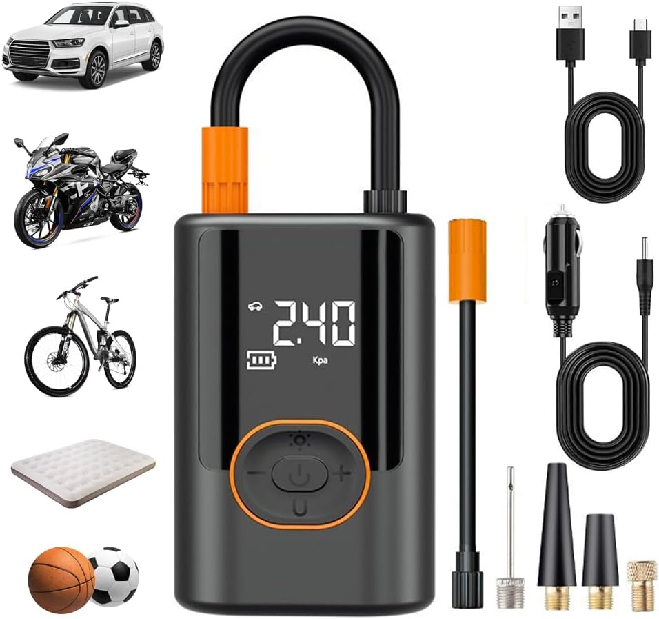 Tire Inflator Portable Air Compressor, 150PSI Cordless Air Pump for Car Tires, 3X Faster Inflate Electric Tire Pumps with Tire Pressure Gauge for Car Bikes Motorcycle Balls, Dual-Use Type image number 6