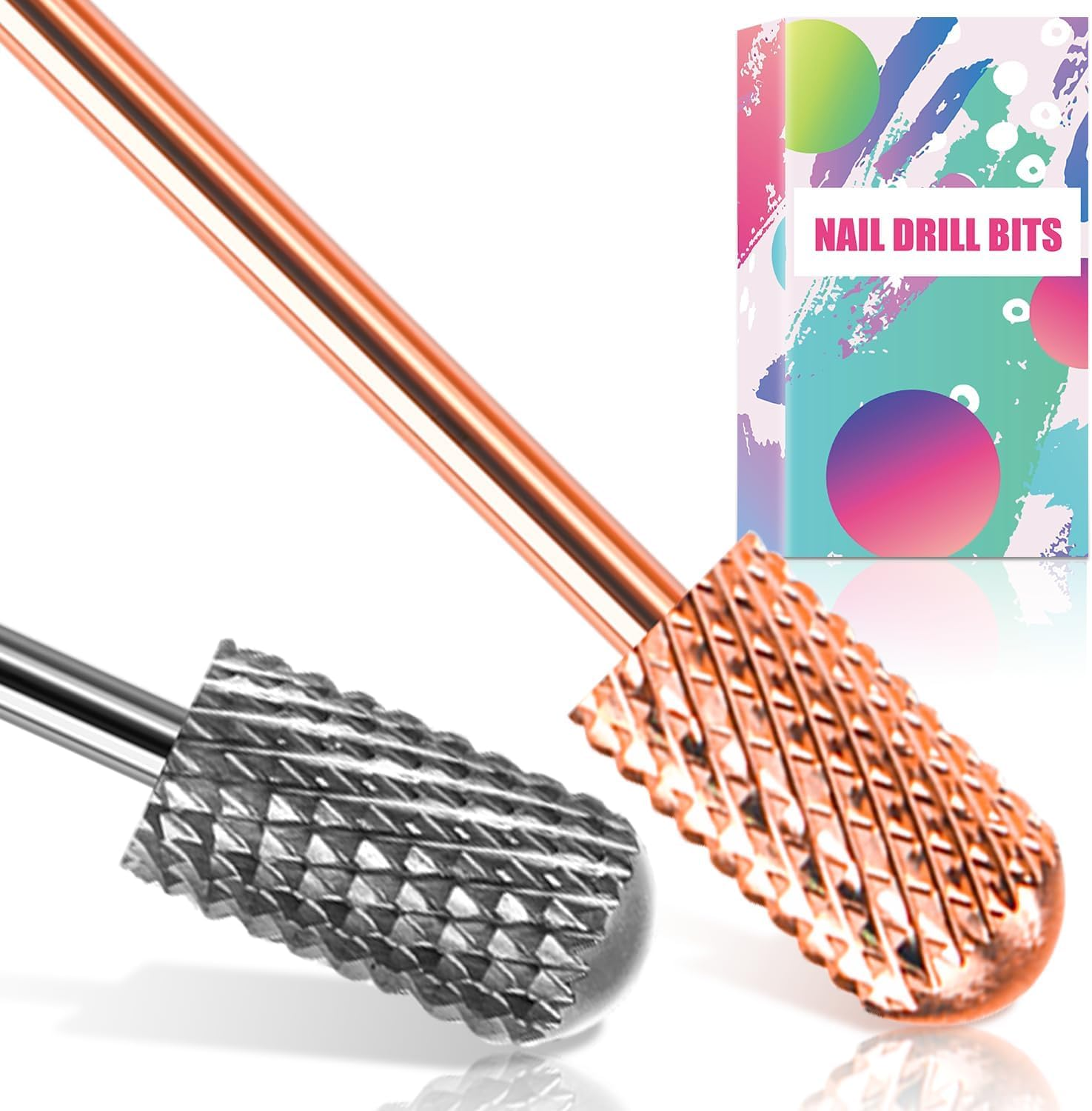 BLESWIN Nail Drill Bit 2PCS, Tungsten Carbide Bits 3/32'' Professional Drill Bits for Acrylic, Hard Gel, Dip Powder Nails, Smooth Top Safety COARSE Nail Bits for Dremel Machine (C) image number 2