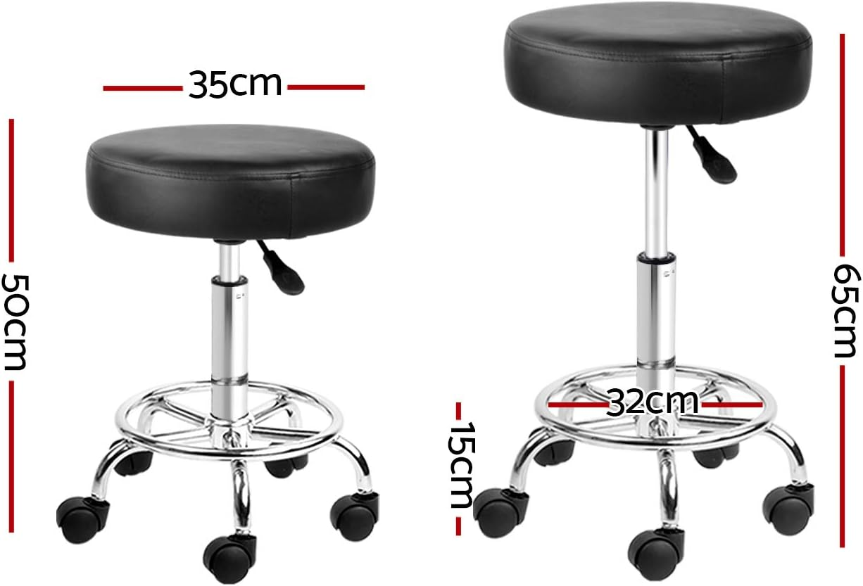 Artiss round PU Salon Stool, Bar Stools Swivel Lounge Drafting Chair Piano Guitar Seat Barber Chairs Outdoor Spa Indoor Home Office Kitchen Furniture, Adjustable Height Hydraulic Lift Black image number 3