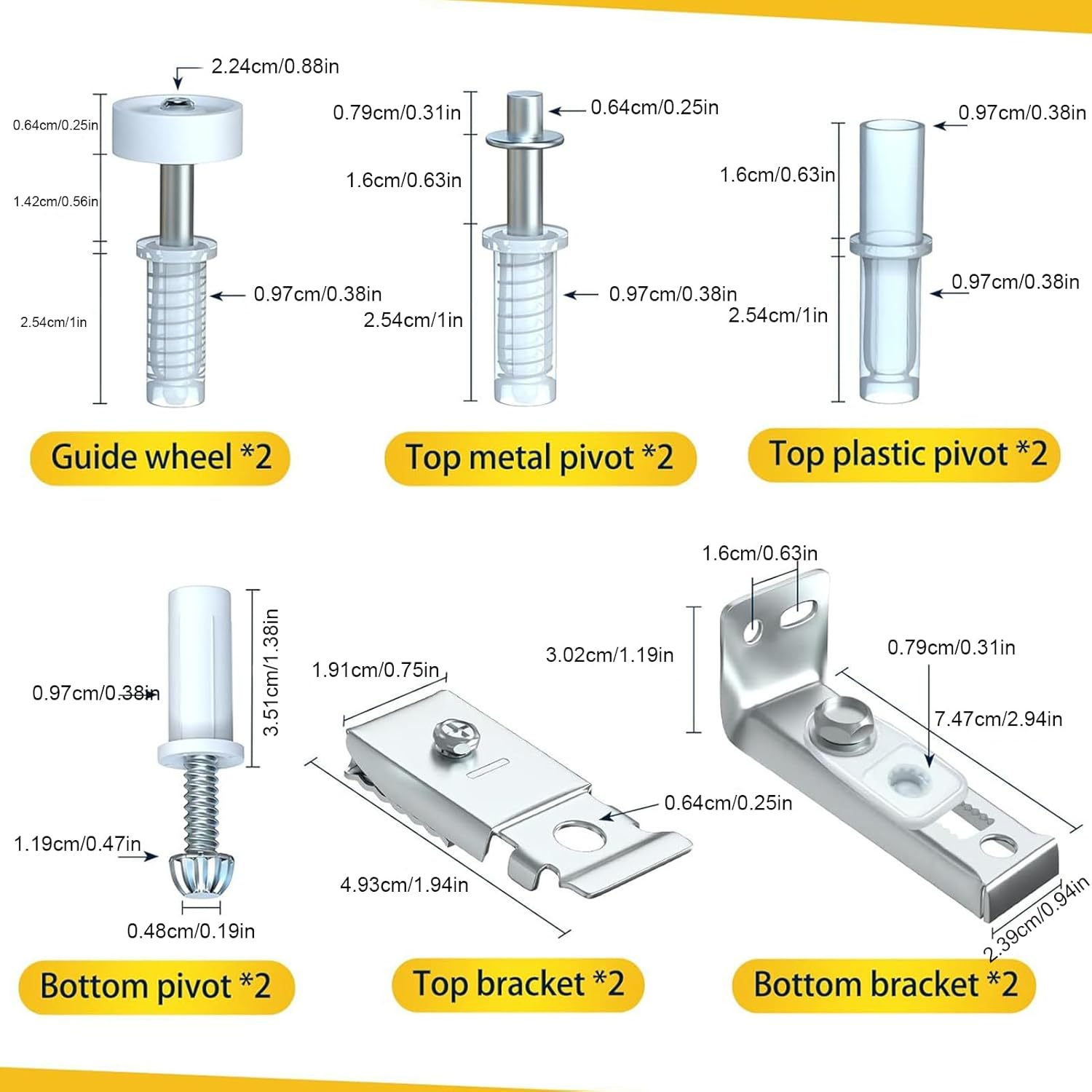 Bifold Door Track Hardware, Bifold Door Replacement Hardware for Closet Door, Sliding Door Parts Includes Top and Bottom Bracket, Guides Wheel for Wood image number 1