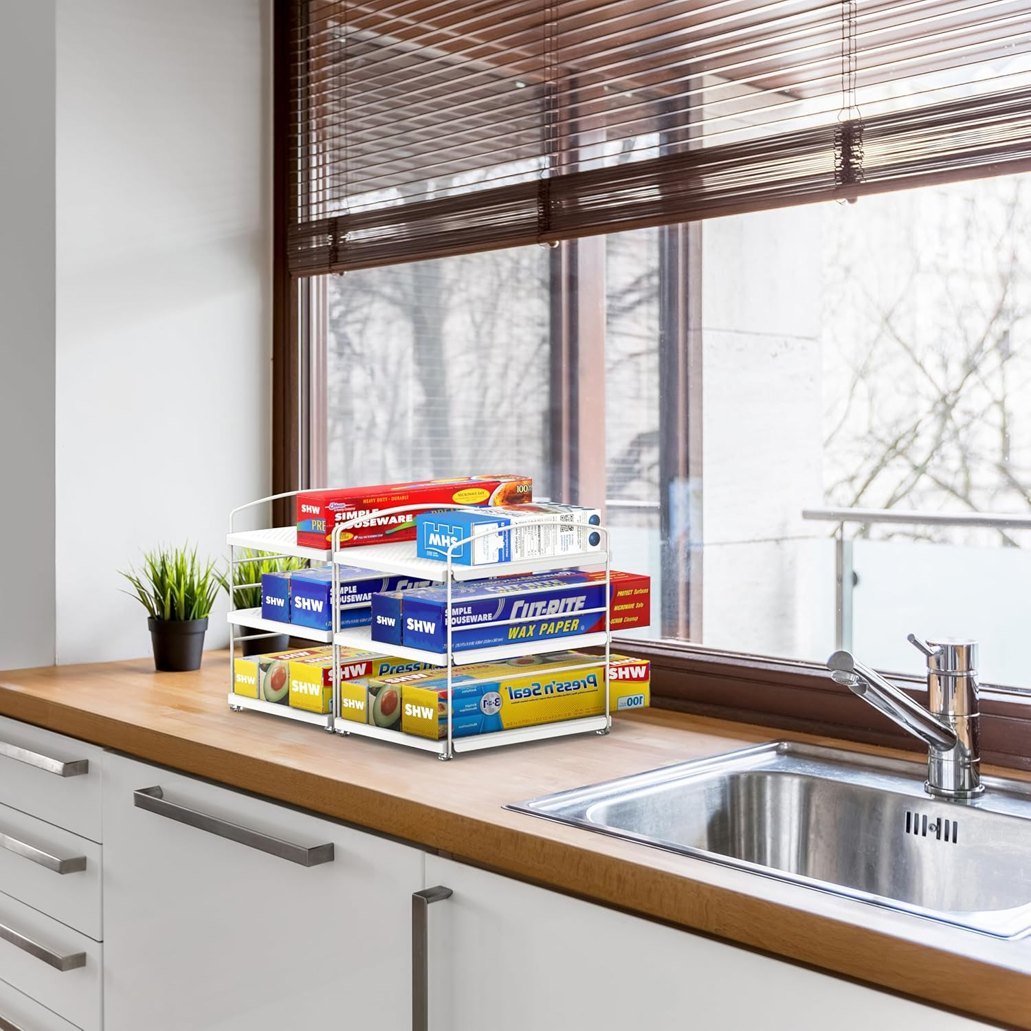 Simple Houseware Adjustable Kitchen Wrap Organiser Shelf, White image number 5