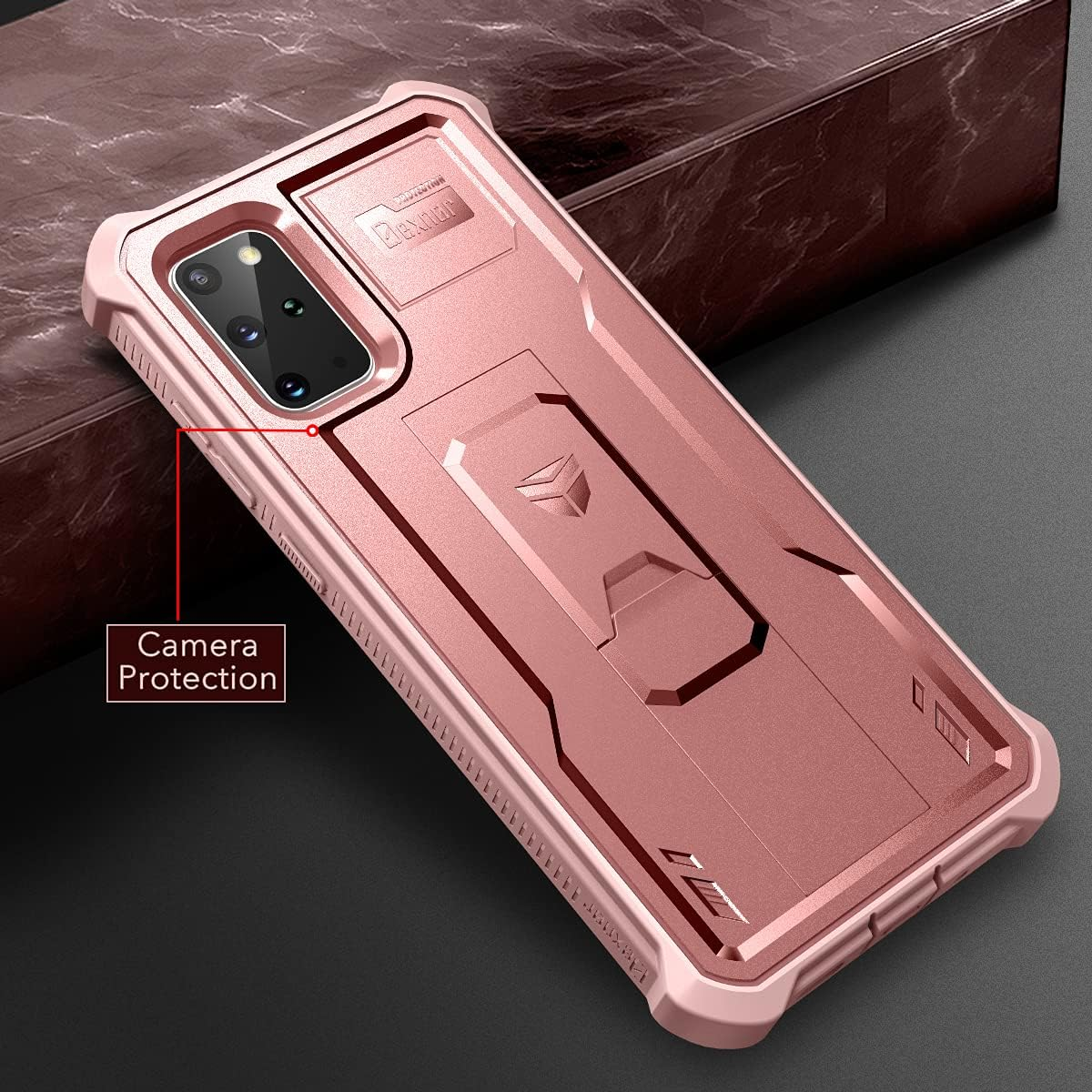 Dexnor for Samsung S20 plus Case, [Built in Screen Protector and Kickstand] Heavy Duty Military Grade Protection Shockproof Protective Cover for Samsung S20 plus - Rose Gold - Purple image number 4