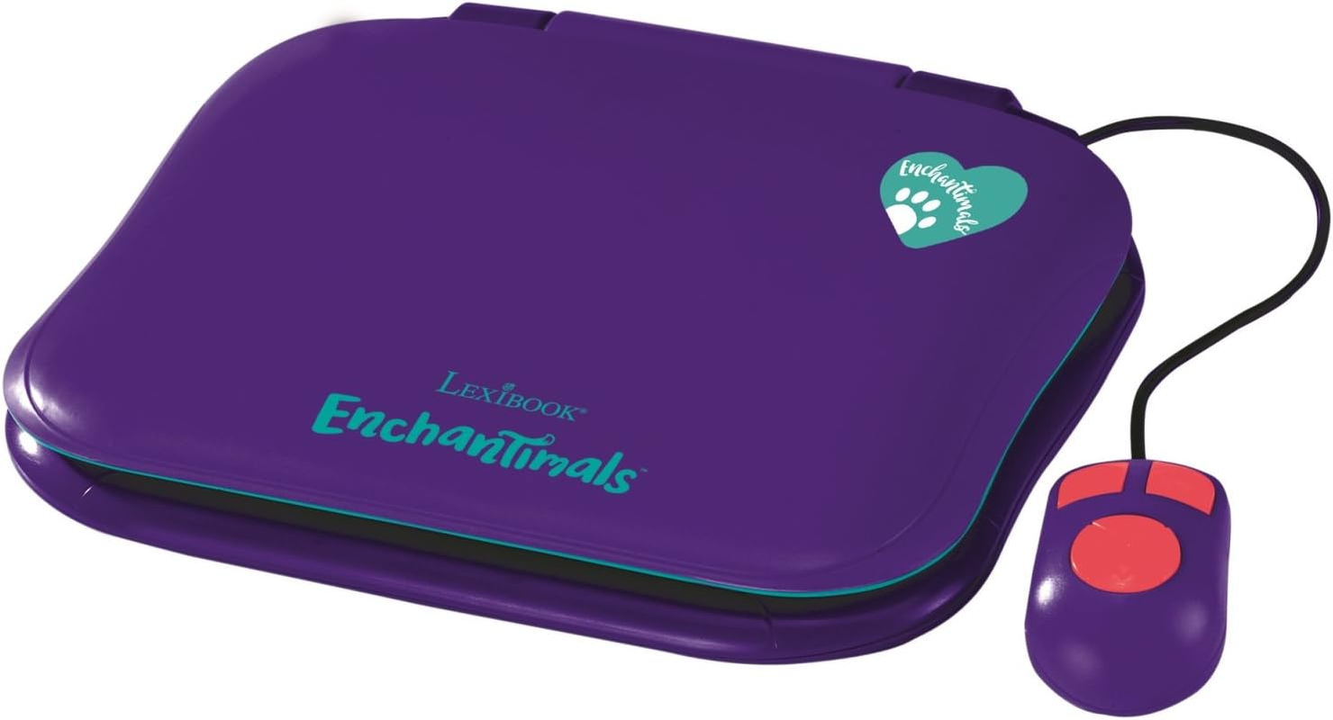 LEXIBOOK Mattel Enchantimals Felicity Fox & Flick Educational Laptop to Learn and Play-30 Activities to Discover English, Mathematics, Music, Knowledge, Logic and Games-Purple/Green, JC590ECEN