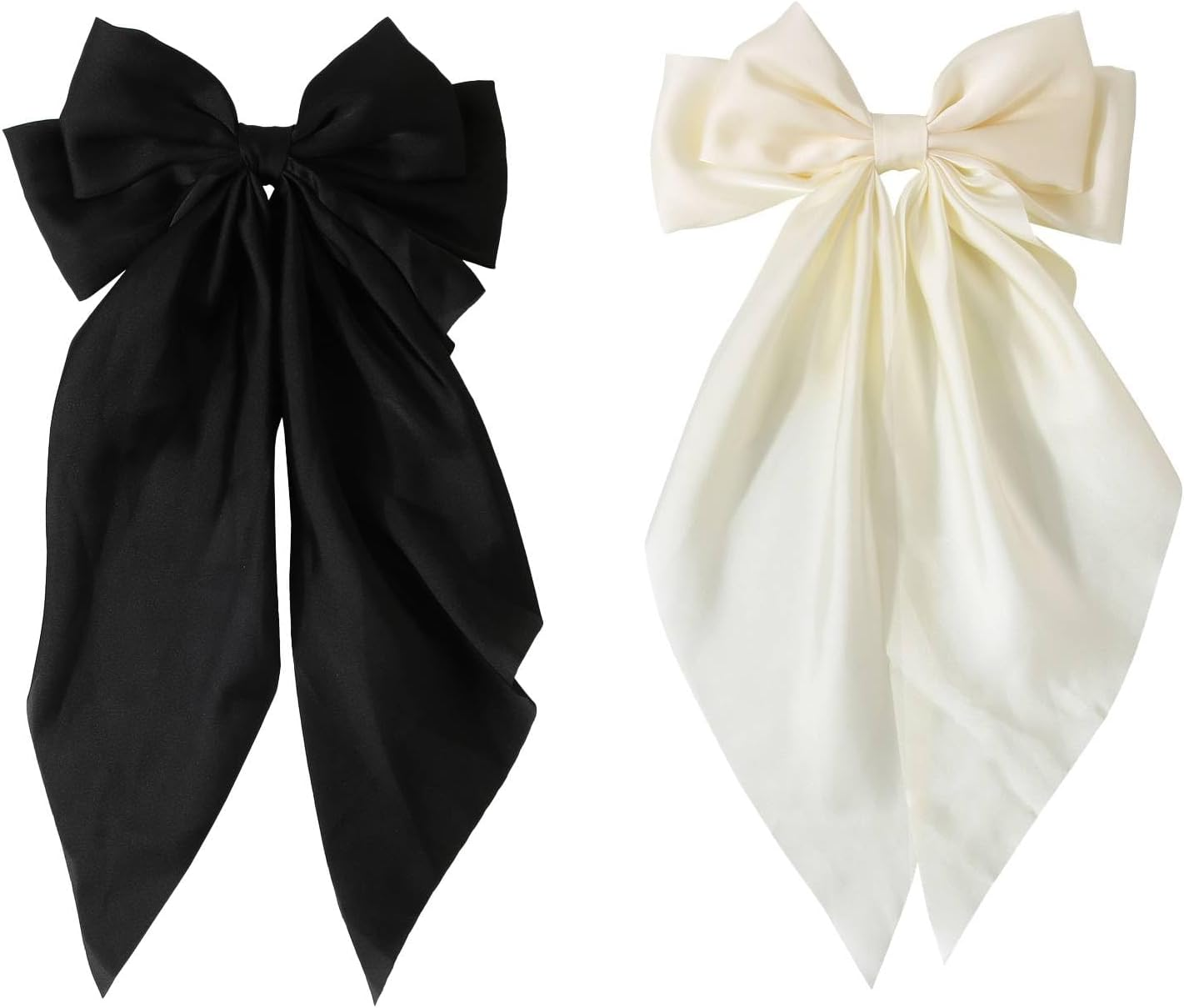 Funalix Bow Hair Clip, Pack of 2 Velvet Hair Bows - Elegant Hair Bow Clips, French Hair Bows for Women Everyday and Special Occasions (Black/White)