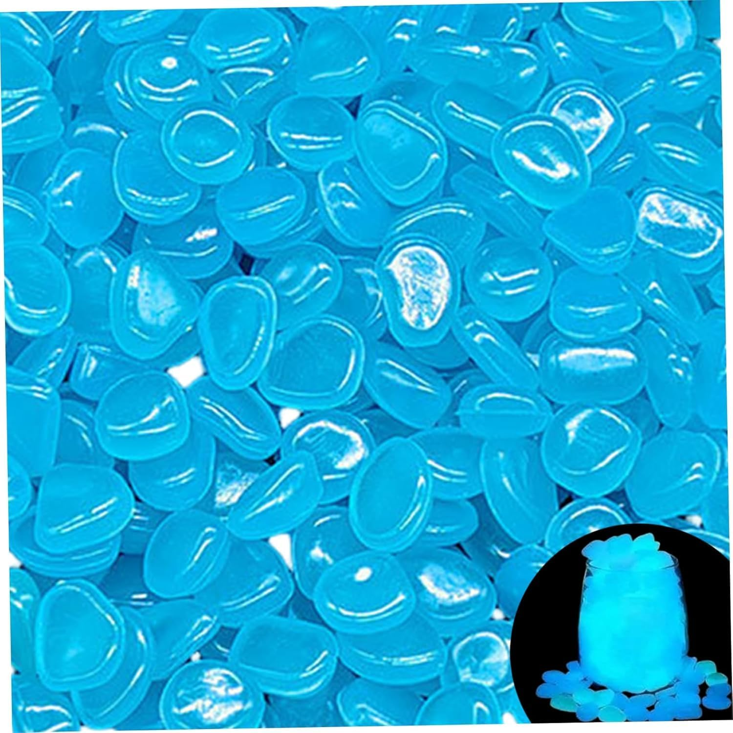 Glow in the Dark Rocks Outdoor Garden Decoration Pebbles, 400 PCS Glow Pebbles Luminous Stones for outside Patio Yard Fish Tank Aquarium Flower Bed Vase Potted Plant Decoration (Blue) - Blue image number 5