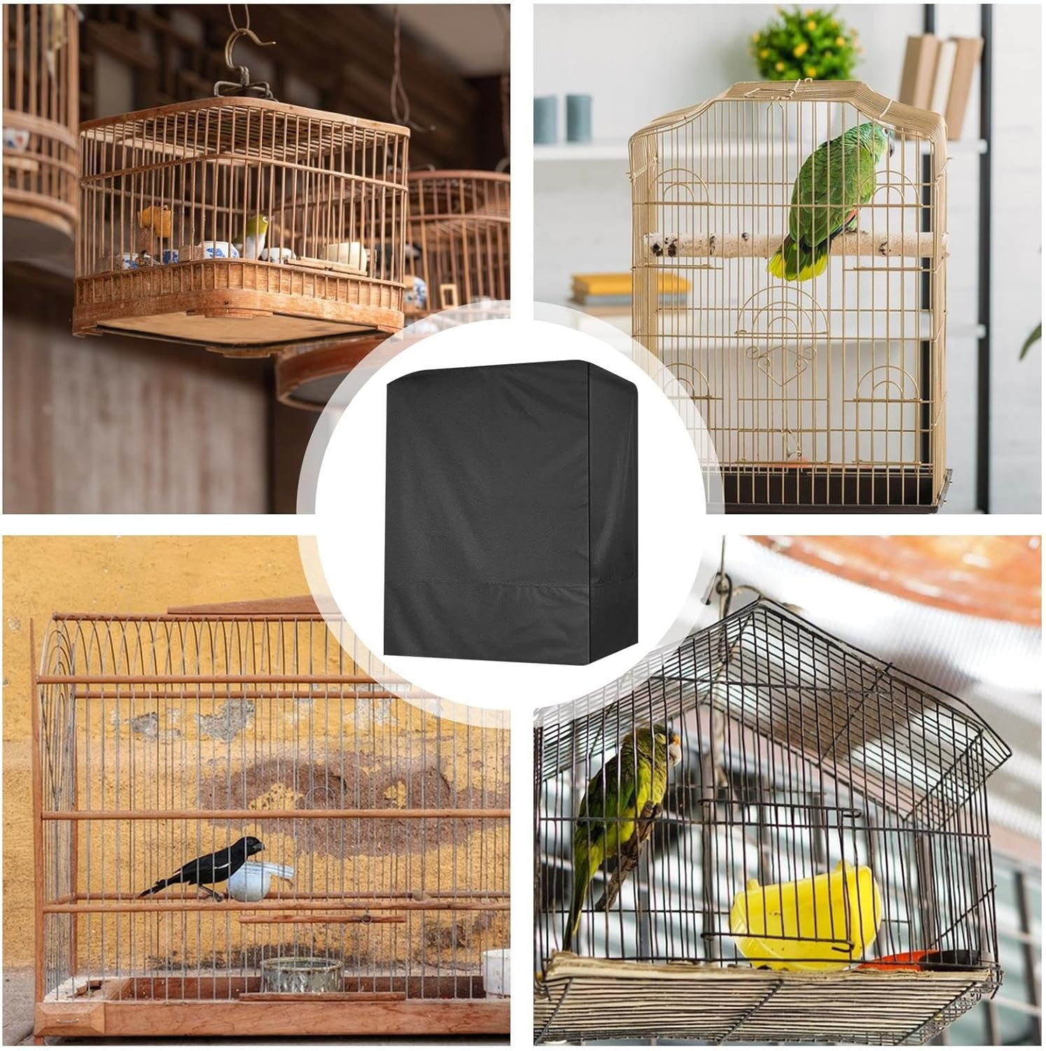 Good Night Bird Cage Cover, Large Parrot Cage Blackout Cover with Hoopss and Loops, Adjustable Sun Protection Breathable Waterproof Oxford Cloth Pet Cages Covers, Washable for Outdoor Indoor image number 1