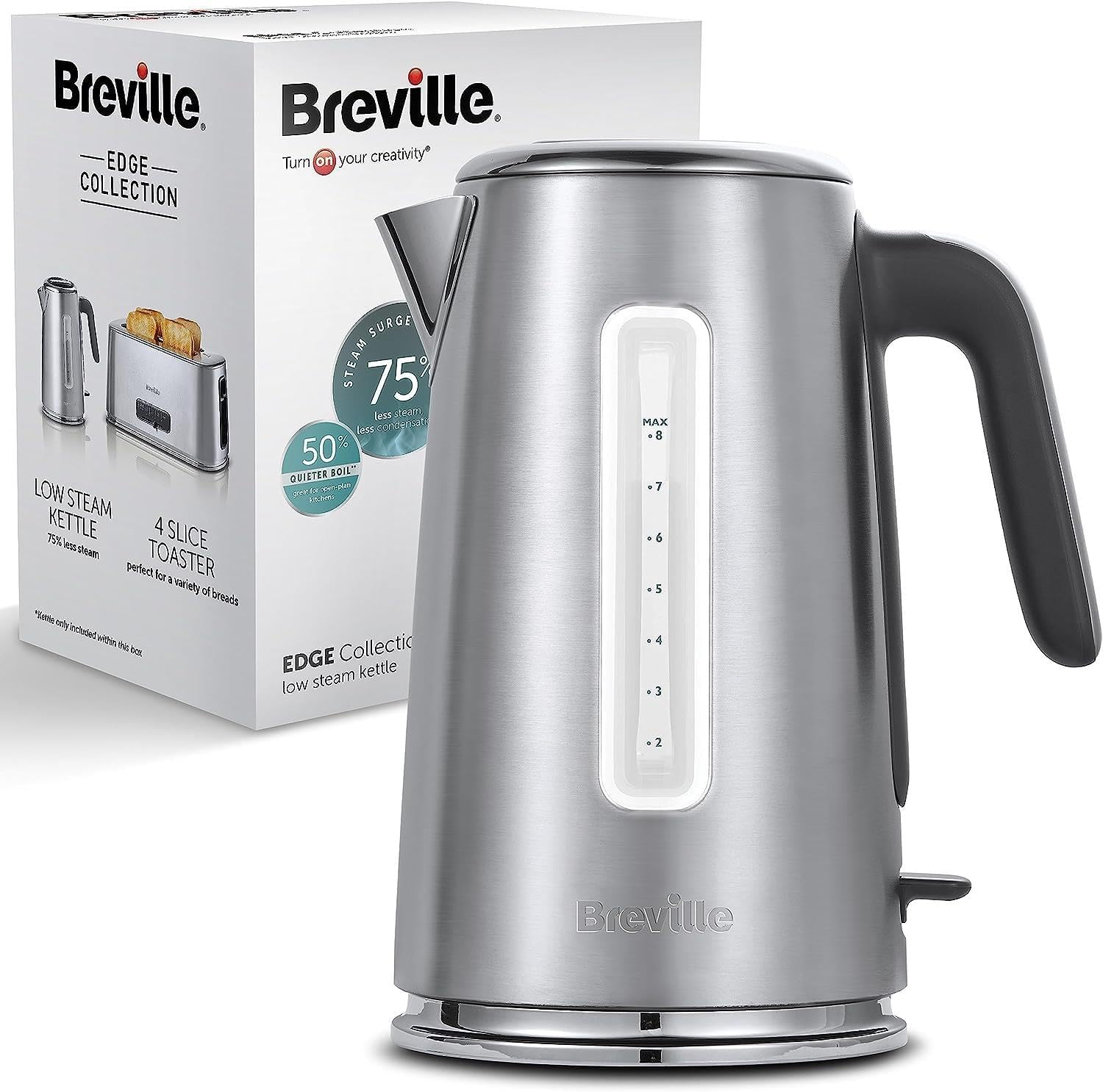 Breville Edge Low Steam Kettle | 1.7L | 3KW Fast Quiet Boil Kettle | Energy Efficient | Brushed Stainless Steel [VKT236] image number 3