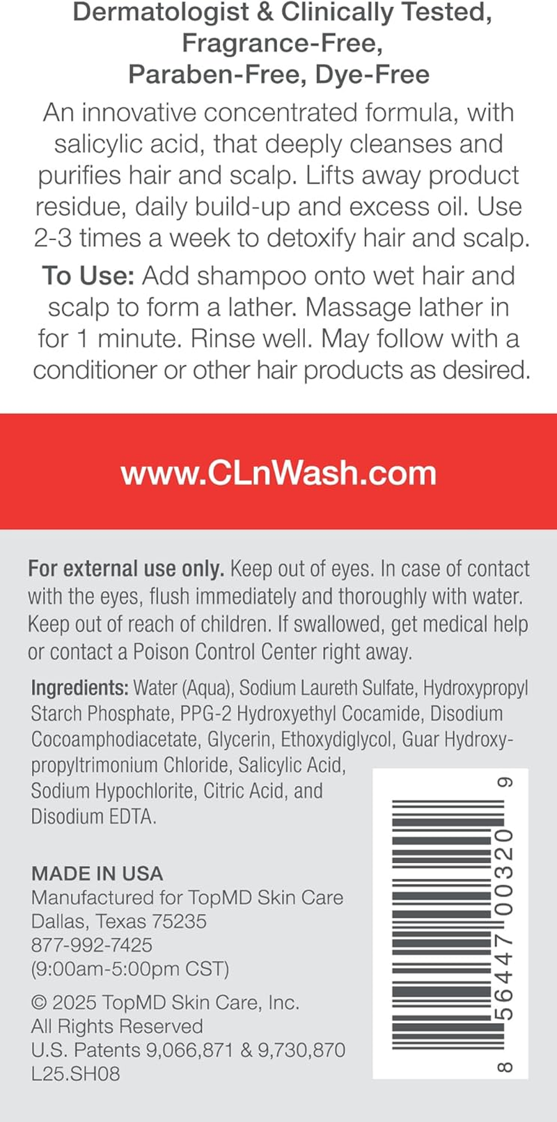 Cln&reg; Shampoo - Clarifying Formula with Salicylic Acid, for Normal to Oily Scalp Prone to Folliculitis, Dandruff, Itchy & Flaky Scalp, Fragrance-Free & Paraben-Free, 8 Fl. Oz. image number 2
