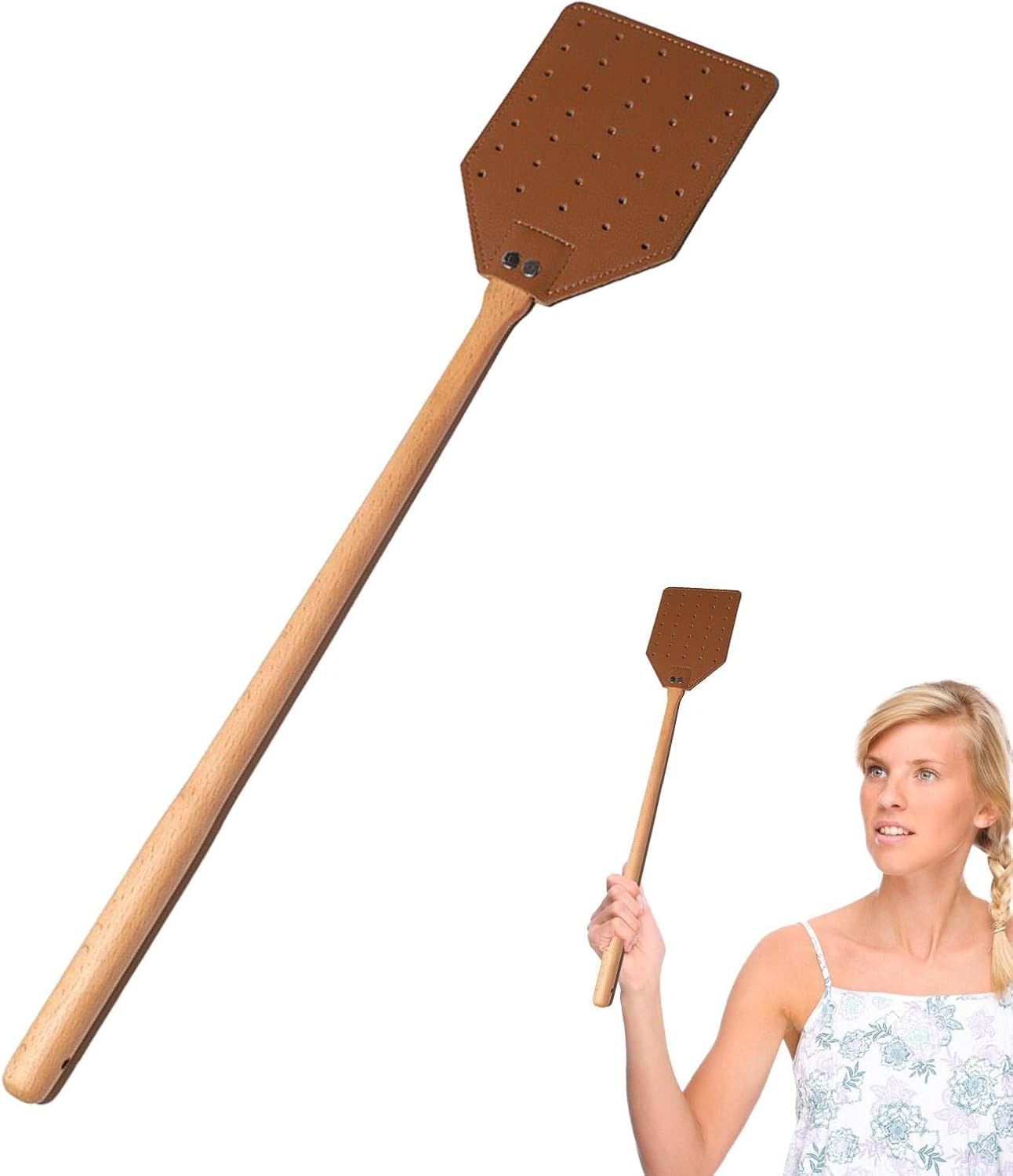 Heavy Duty Leather Fly Swatter - Portable Fly Swatters Leather Flyswatter - Ergonomic Manual Swatter with Comfortable Grip for Home Garden Terrace Kitchen