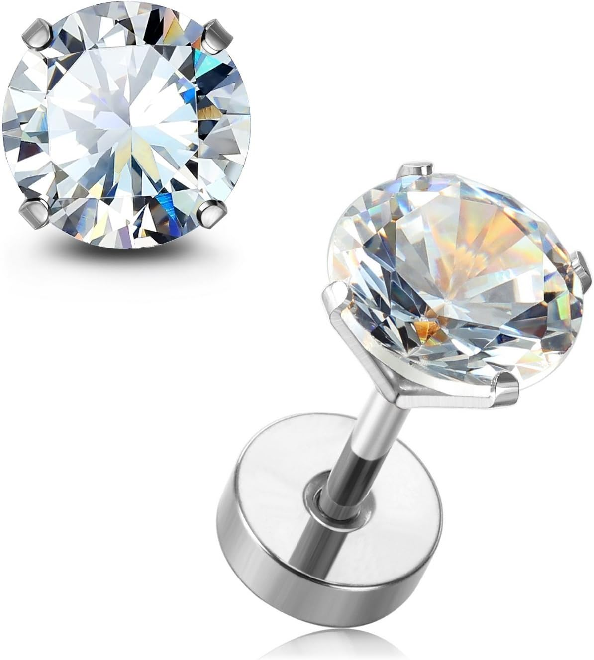 Jewelrieshop Assorted Sizes Wholesale Lot Stainless Steel Cubic Zirconia Barbell Cartilage Tragus Helix Stud Earring