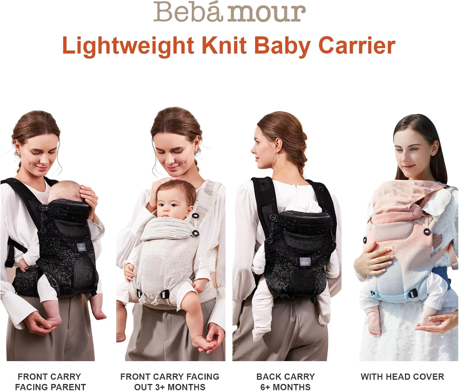 Bebamour Knit Baby Carrier Lightweight Baby Wrap Carrier 3-In-1 Baby Carrier Front and Back Carry (Grey) image number 3