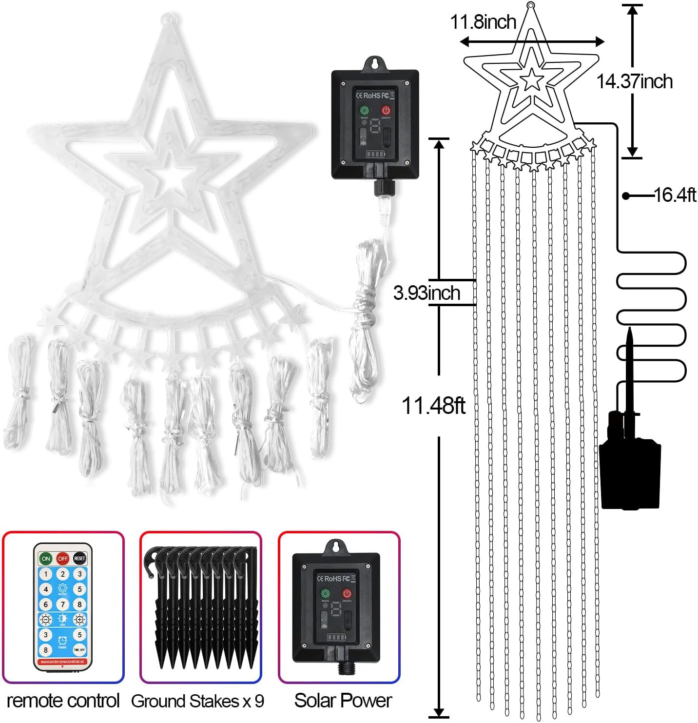 HELESIN Solar Outdoor Christmas Lights, 3.5M 350Leds Christmas Decoration Waterfall String Lights Outdoor, 8 Modes Waterproof Tree Toppers Fairy Light with Timer for Xmas New Year(Multicolor) image number 3