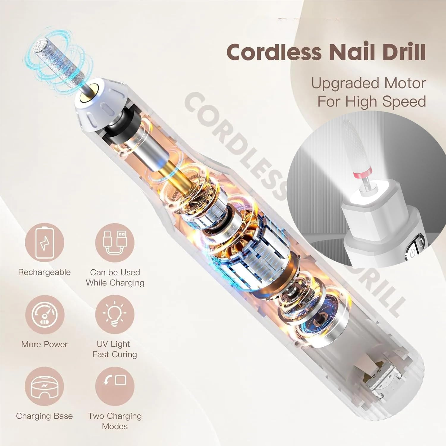 ECOMUSE Electric Nail File , Professional Kit, Nail Drill Machine with LCD Display, Manicure Pedicure Polishing Acrylic Gel Nail Grinder for Salon, Cordless Nail Drill for Home Use. image number 1