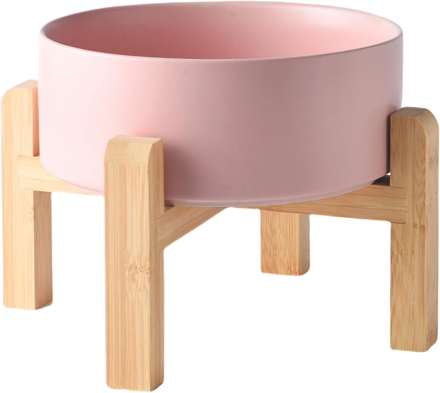 6'' Ceramic Raised Dog Bowl - 30Oz Dog Food & Water Bowl with Elevated Non-Slip Bamboo Stand, Dishwasher & Microwave Safe, anti Vomiting Heavy Duty Pet Bowl for Small and Medium Dogs, Pink