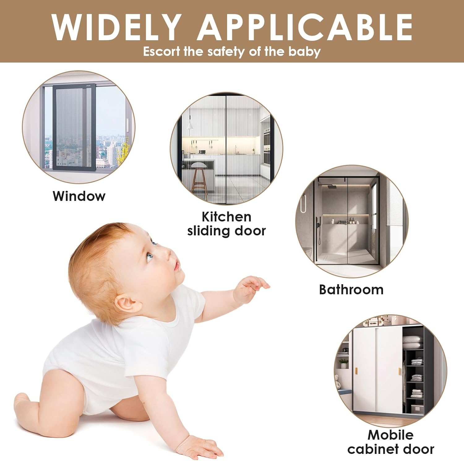 4 Pcs Sliding Door Lock for Child Safety, for Sliding Windows & Door Wardrobes Closets Showers Kitchen Door Sliding Glass Slide Locks Closets and Cabinets, Sticky Version Easy to Install Prevents Pets & Kids from Opening the Door image number 1