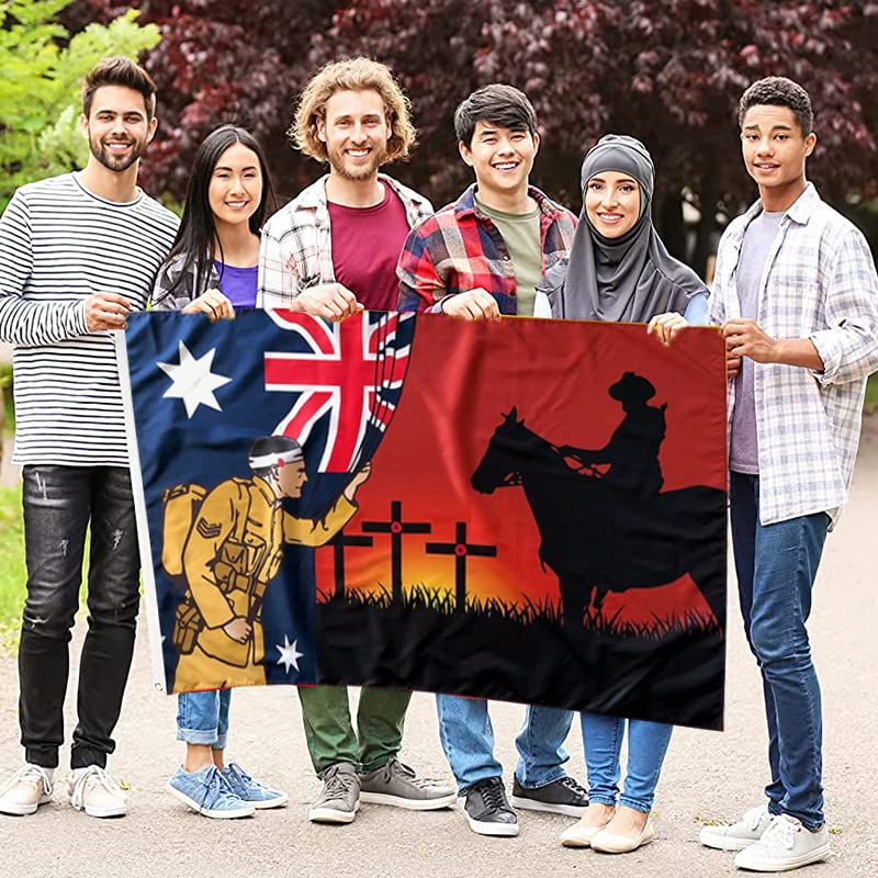 AIMALL Lest We Forget Flag 5X3Ft Australian War Horse ANZAC Day Remembrance Flag &ndash; 150X90Cm Durable Polyester Banner with Eyelets for Memorial Events Outdoor Display image number 3