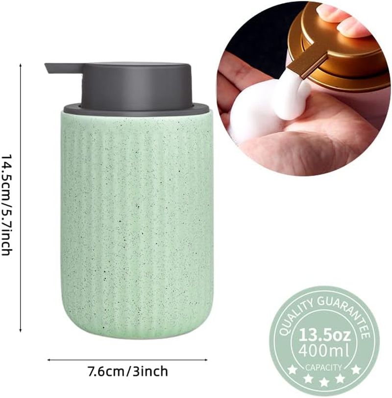 Foam Dispenser - Hand Pump Dispenser Beige Foaming Soap Dispenser Ceramic Dish Liquid Dispenser for Kitchen Bathroom Hand Wash Bottle (13.5Oz/400Ml Light Green) image number 3