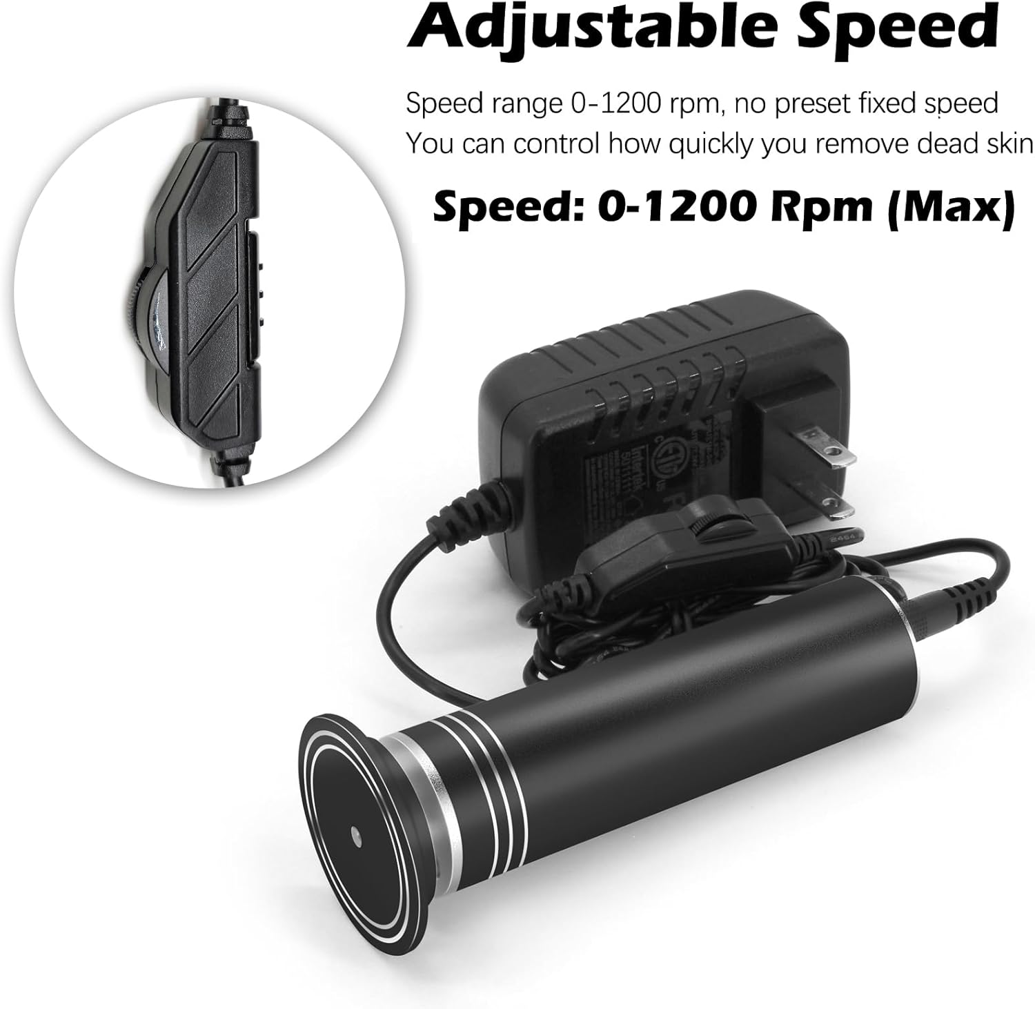 Upgraded Electric Callus Remover for Feet 1200RPM, Adjustable Speed Professional Electric Foot Sander Foot Grinder Heel File Pedicure Tool for Women Men Cracked Dead Skin, 60 Sandpaper Discs, Black image number 5