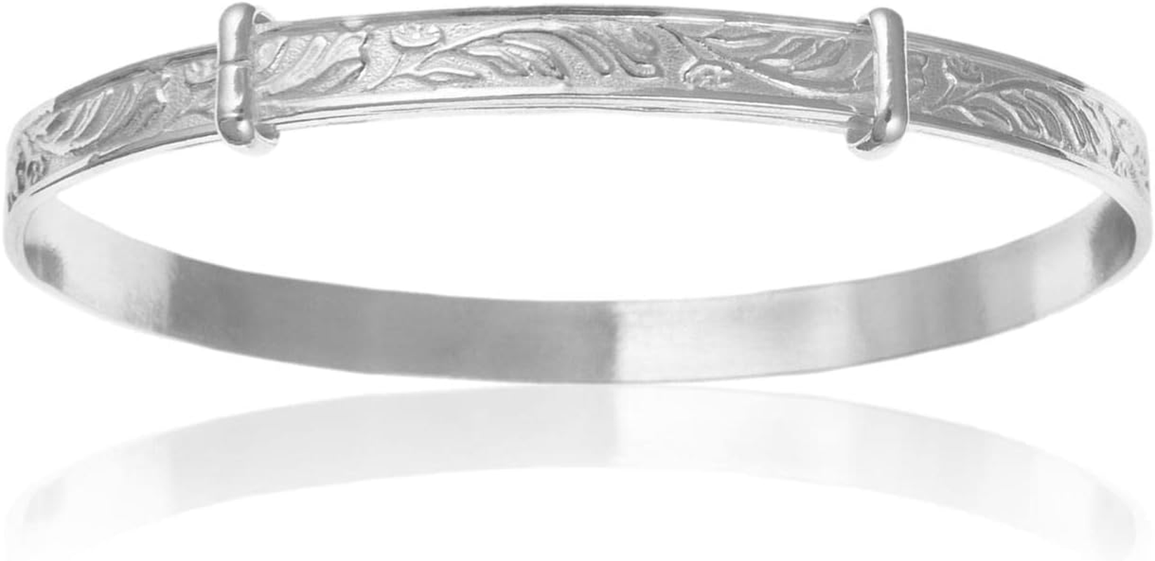 Engraved/Embossed Pattern/Design Expanding/Expandable/Adjustable Bangle Bracelet for Baby/Child/Children/Women - 925 Sterling Silver - Childrens Jewellery