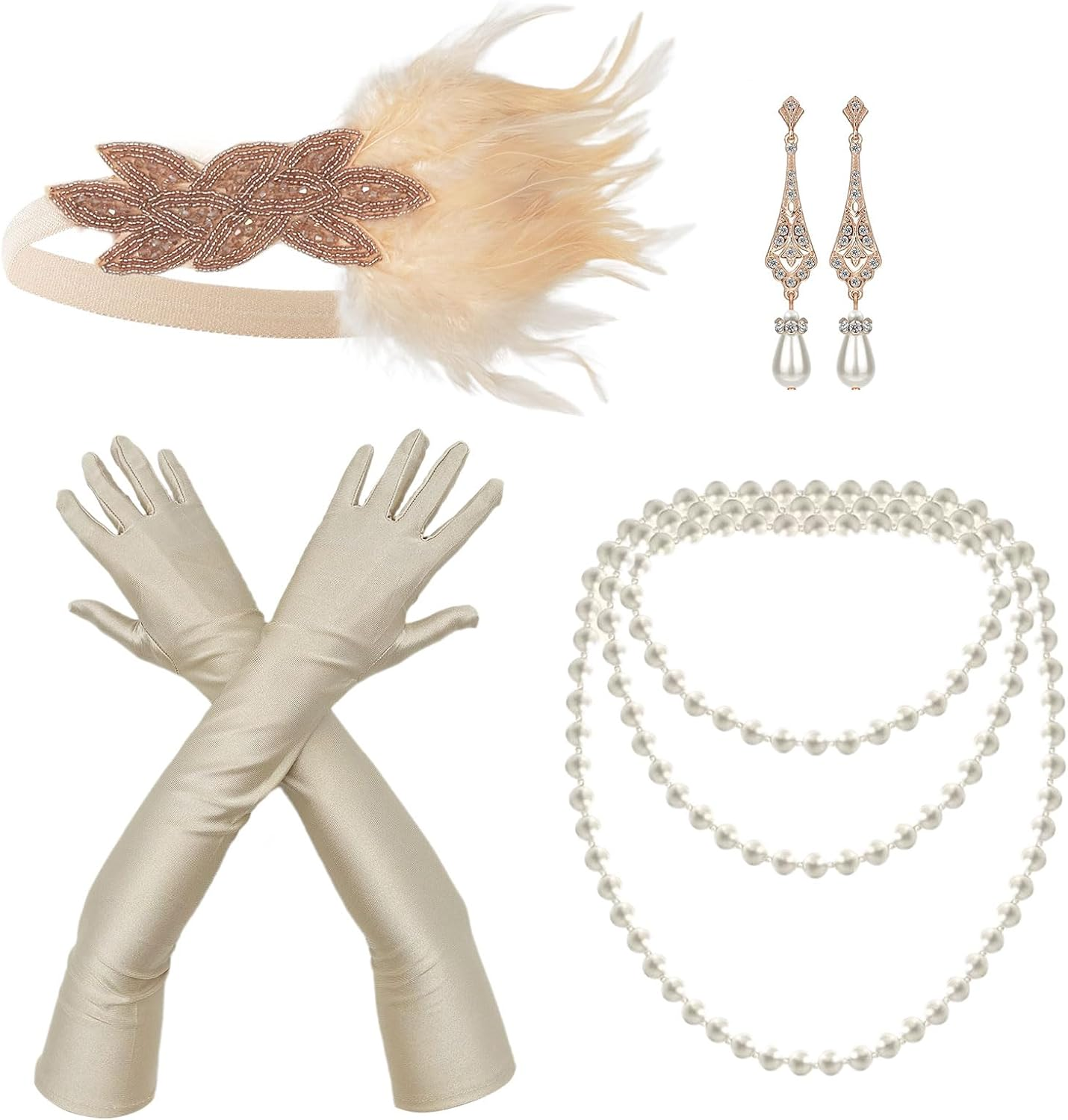 4 Pieces 20S Facny Dress Accessories, Great Gatsby Accessories for Women, 1920S Vintage Flapper Dress Up, Flapper Charleston Accessories, for 20S Party Halloween Masquerade image number 1
