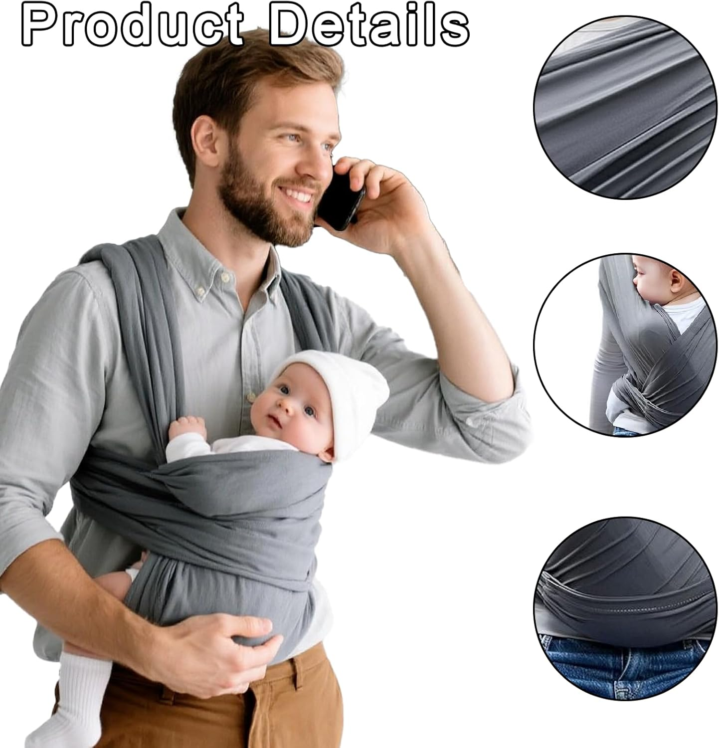 Baby Wrap Carrier All-In-One Hands-Free Baby Carrier Adjustable Lightweight Newborn Wrap Toddler Sling Baby Hip Carrier for Newborns and Toddlers image number 5