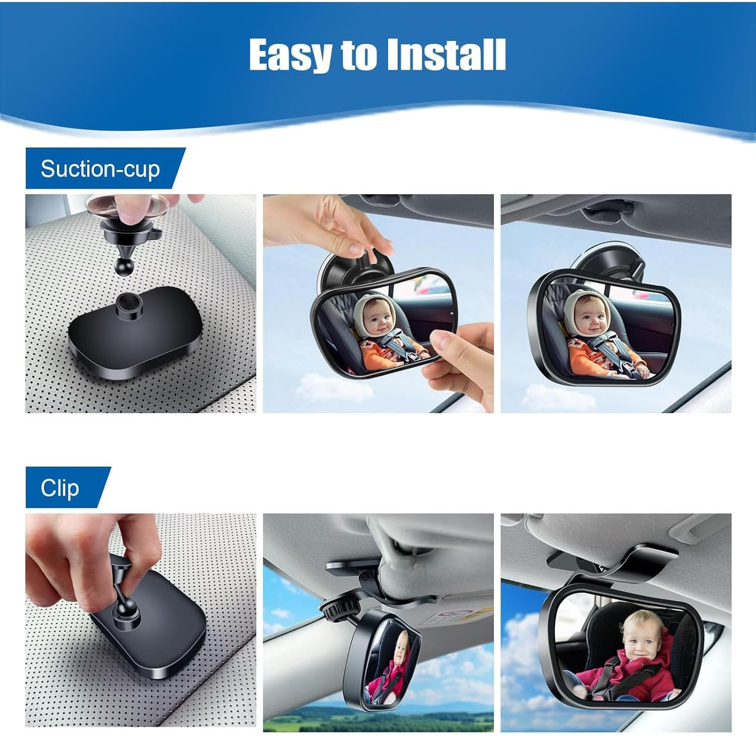 360&deg; Swivel Car Rear View Mirror,Baby Car Mirror,Shatterproof Adjustable Car Baby Rearview Mirror to See Rear Newborn,Babies,Infants and Kids,Easy to Install image number 2