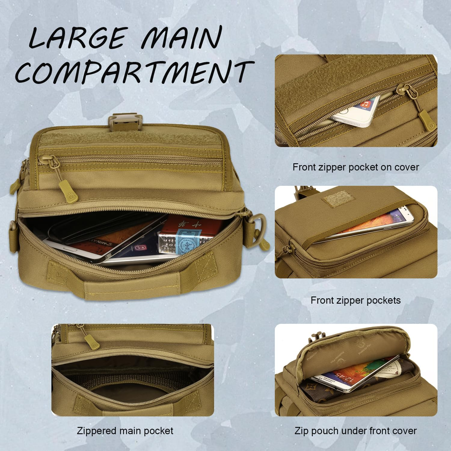 Protector plus Tactical Messenger Bag Men Small Military MOLLE Crossbody Pack (Patch Included)