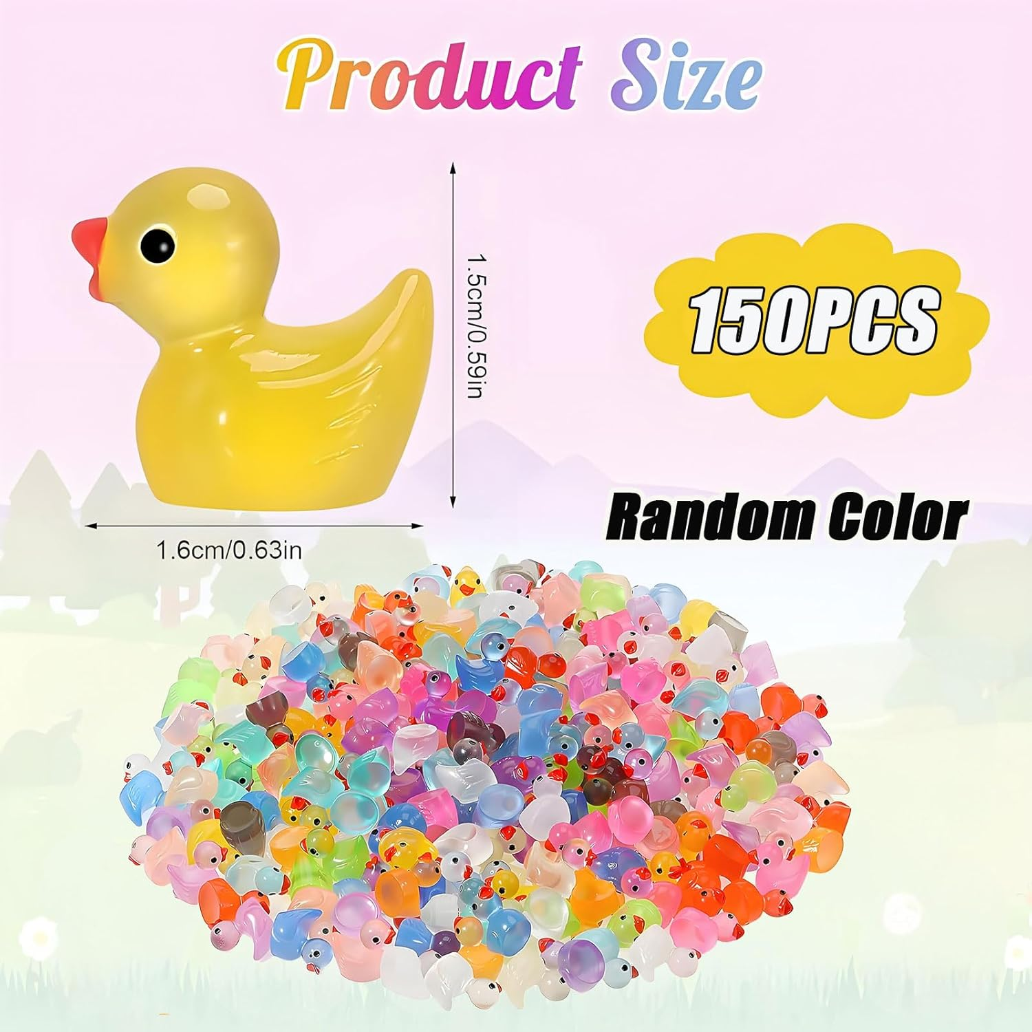MYTOAU 150 Pcs Mini Luminous Resin Ducks,Tiny Ducks,Tiny Ducks Figurines,Cute Mini Resin Animals for Family Crafts Aquarium Garden Landscape Dollhouse Ornament DIY Potted Decorations (Random Color) image number 3