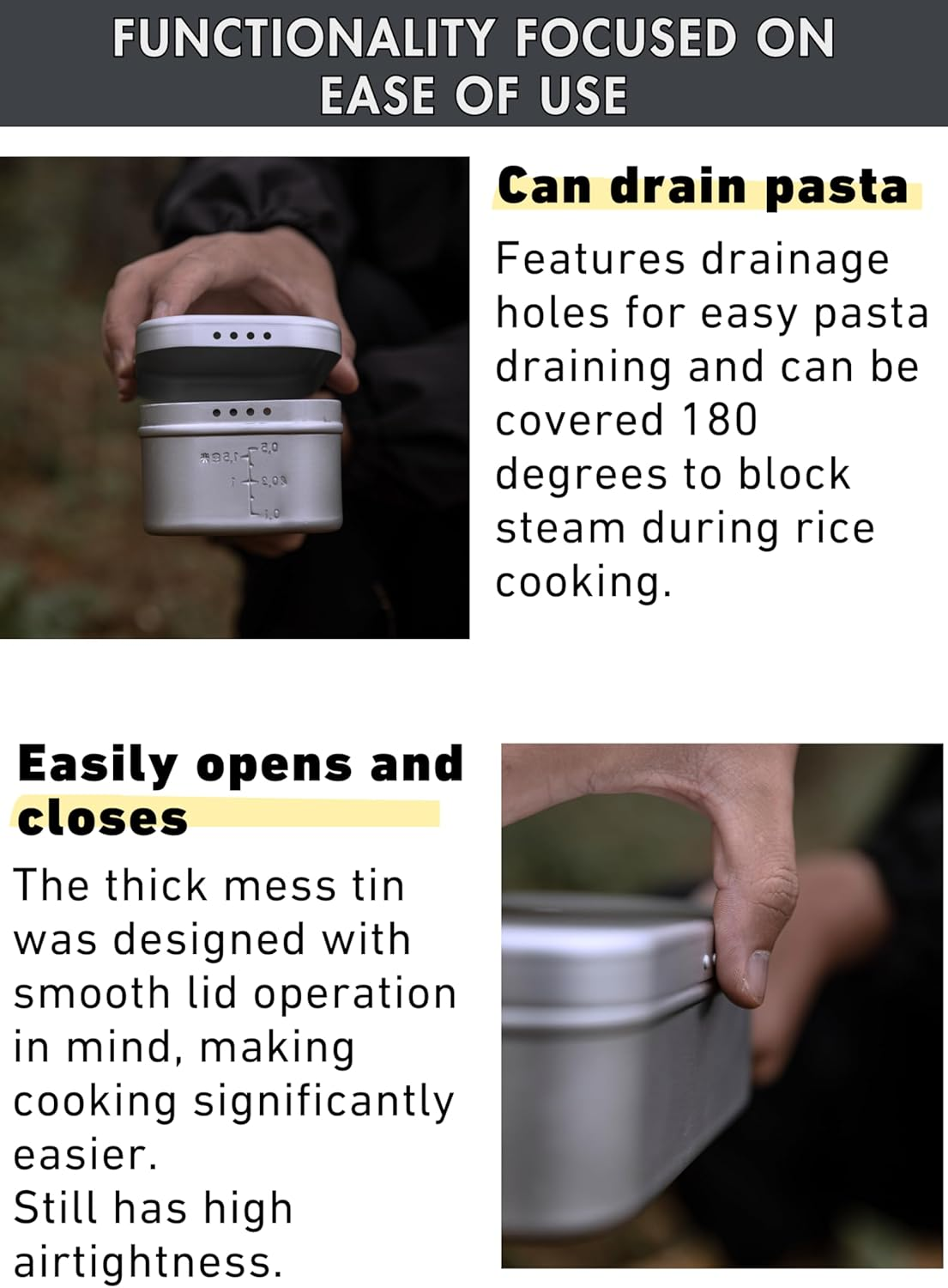 CAMPINGMOON Mess Tin 0.65L Aluminium Camping Cookware Extreme Thick S-1609 image number 4