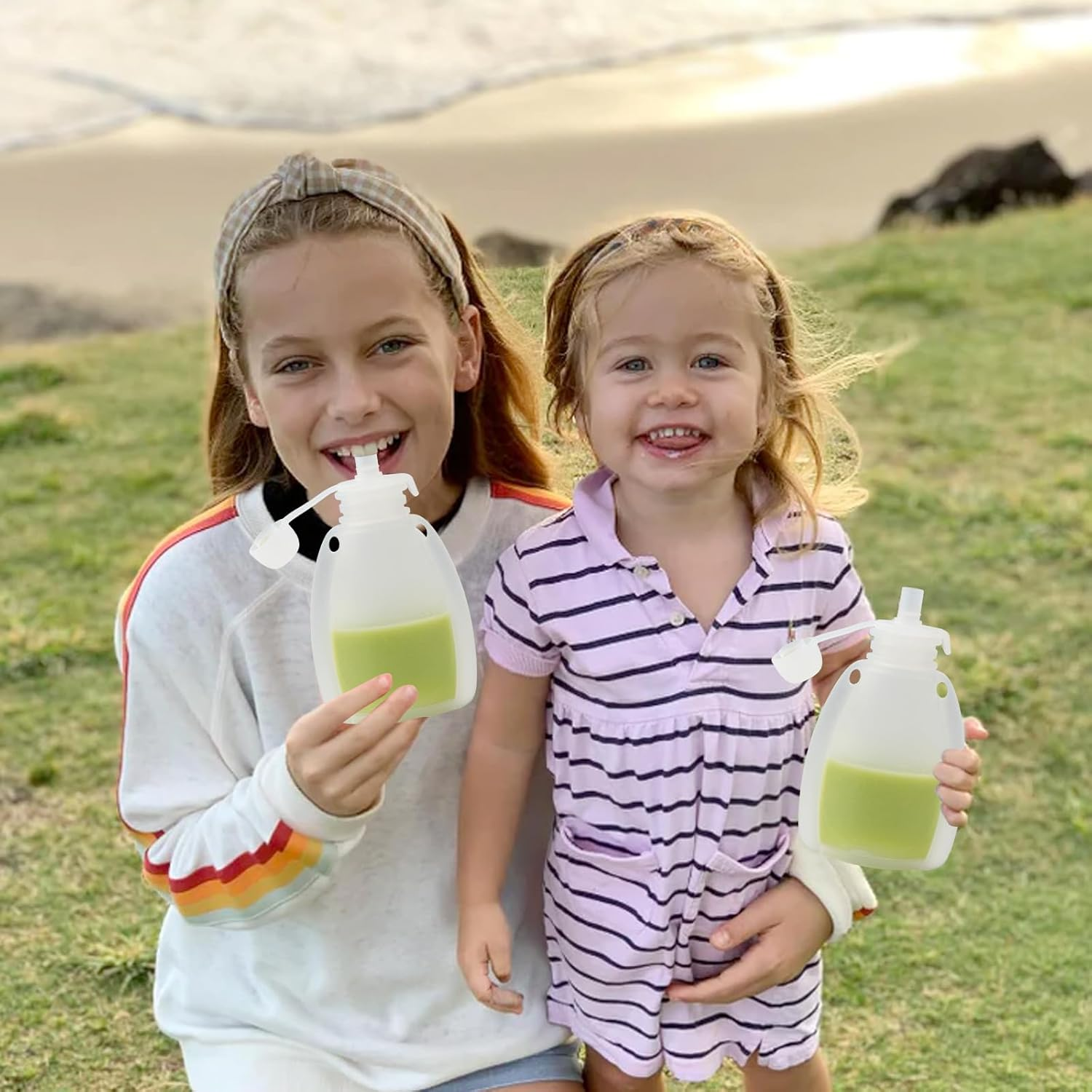 Reusable Silicone Food Pouch for Baby and Toddlers, Squeezable Pouch, Squeeze Pouch, Easy Clean Silicone Pouch for Pre-K and School, Homemade Baby Food Storage, 4Oz (White 2 Pack) image number 4