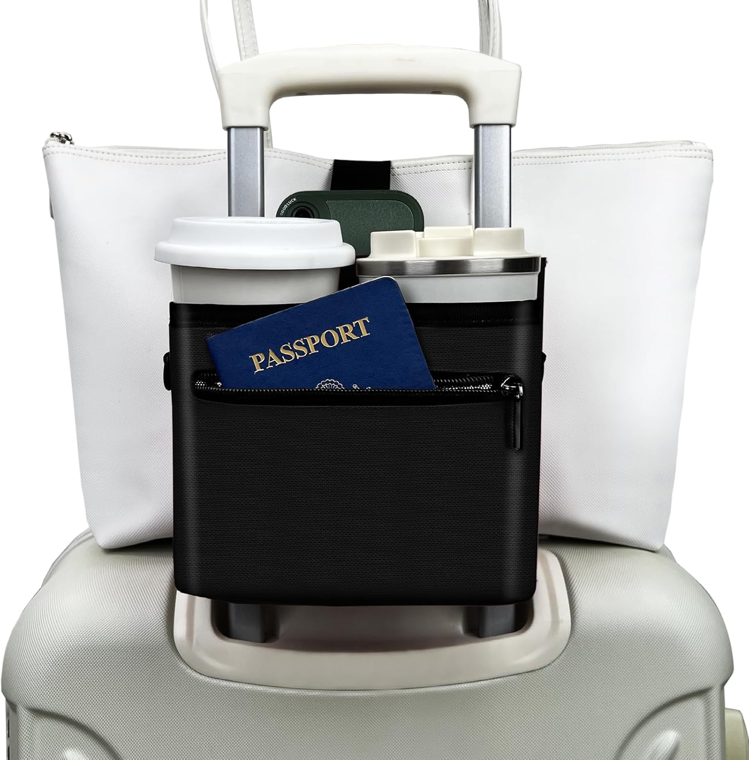 Vethers 3 in 1 Travel Luggage Cup Holder, Luggage Straps, Shoulder Bag for Suitcases Add a Bag，Convenient Travel Carry-On Accessories for Hands-Free Convenience (Pink)