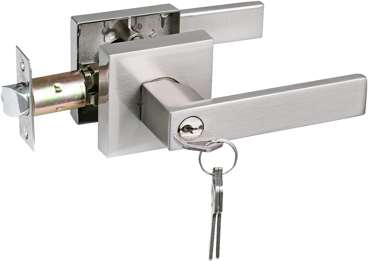 NEWBANG Keyed Entry Lever Lock for Exterior Door and Front Door Heavy Duty Lever Door Lock Handle Satin Nickel Finish