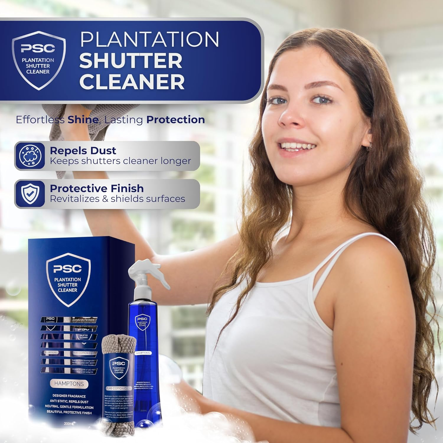 Plantation Shutter Cleaner Kit &ndash; Window Shutters Cleaning Kit with Cleaner Spray and Pure Cotton Cloth &ndash; Anti-Static Dust Cleaner Solution &ndash; Fresh and Clean Fragrance &ndash; Gentle Protective Finish image number 1