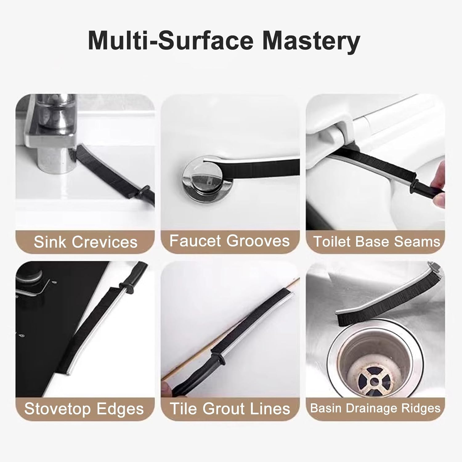 Beleeb 3PCS Cleaning Brush, Hard Bristle Crevice Bottle Brush, Household & Cleaning Crevice Cleaning Brush for Kitchen, Bathroom, Window, Vehicle, Faucets, Toilet, Grout image number 2