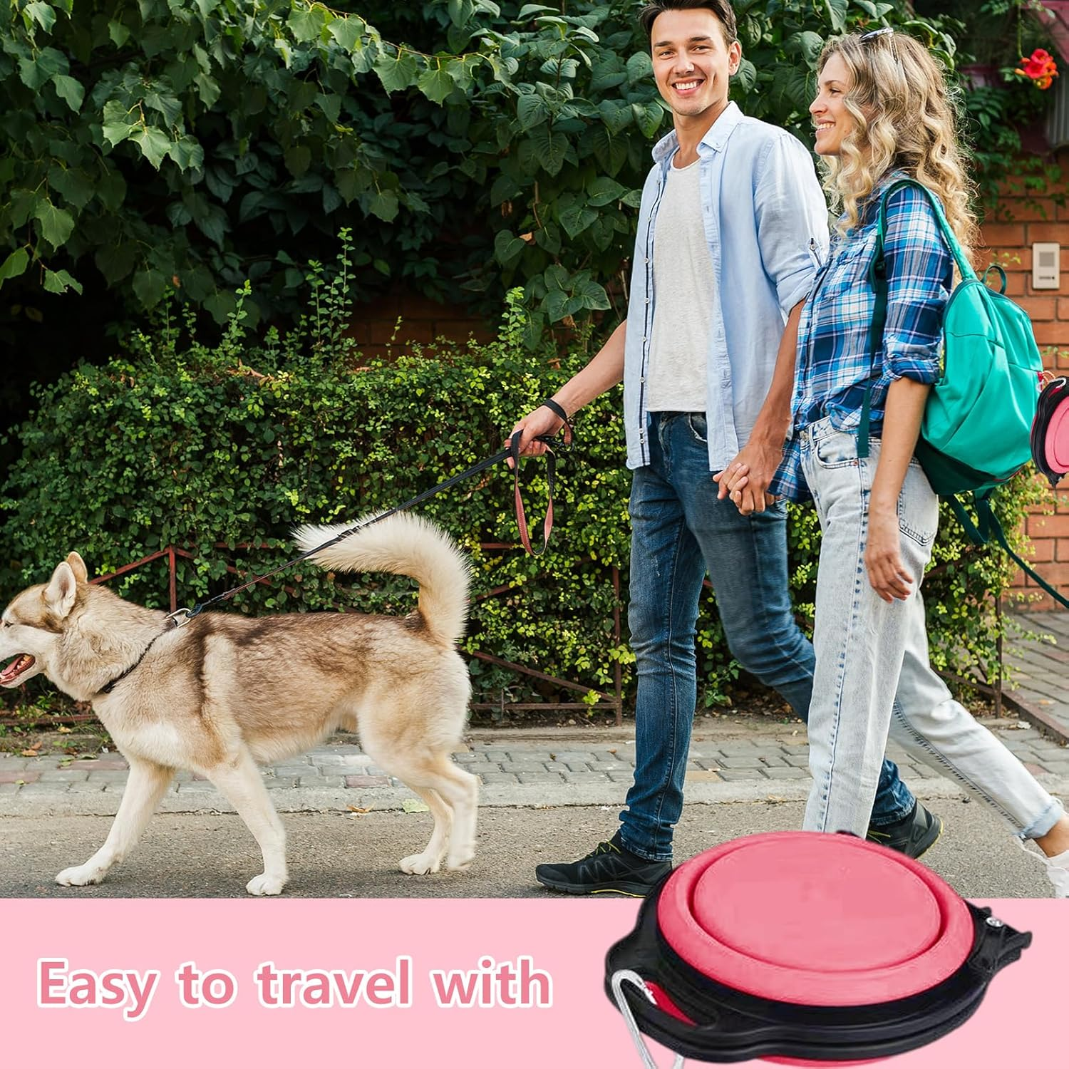 Collapsible Dog Food Water Bowl, 2 in 1 Silicone Double Bowl, Portable Travel Pet Feeder Bowl, Expandable Pets Bowl with Carabiner for Walking, Traveling, Hiking, Camping (Pink, Size-1) image number 5
