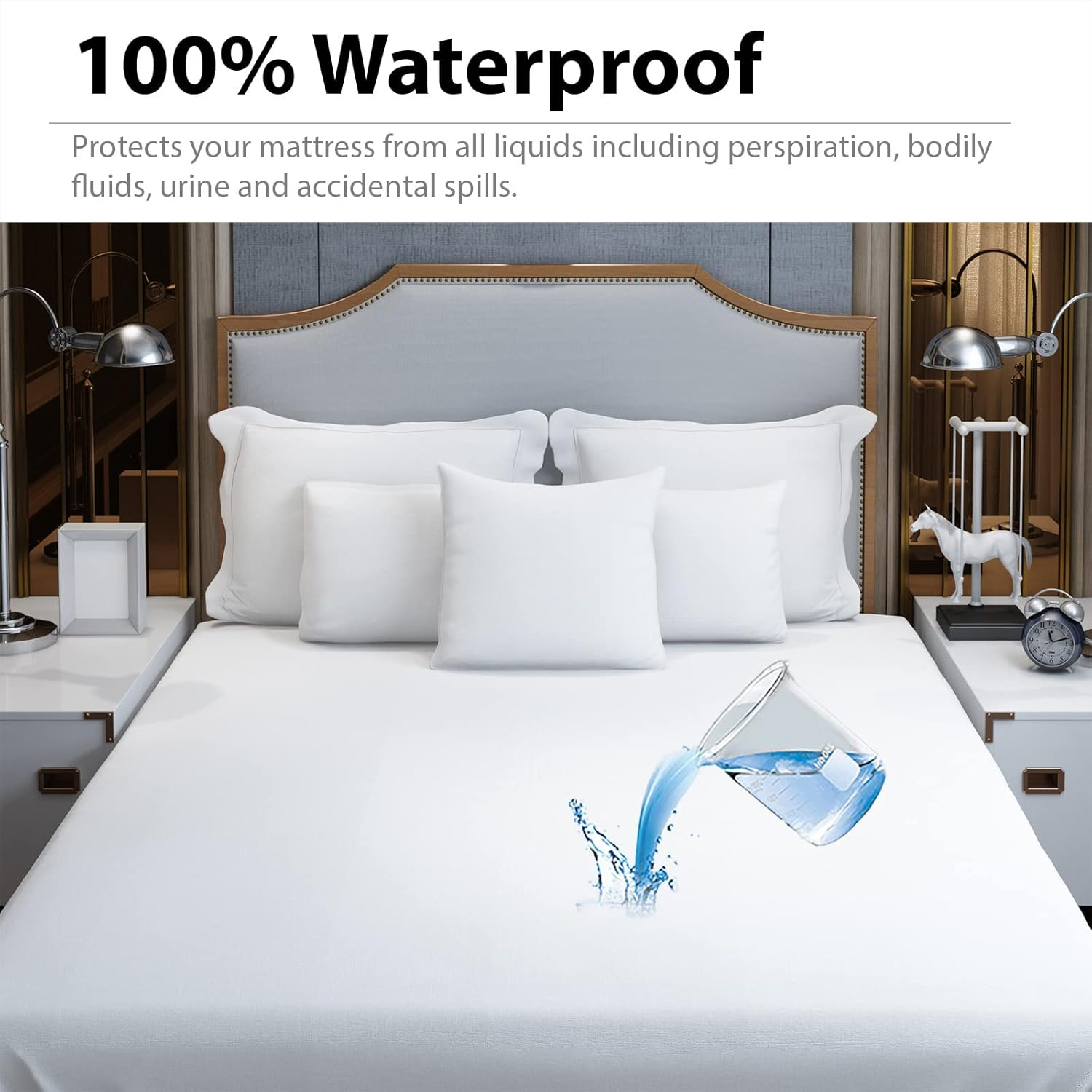 Spirehues 100% Waterproof Bamboo Terry Mattress Protector, Breathable & Durable, Deep Pocket Fitted Cover, King (183X203+38Cm) image number 3