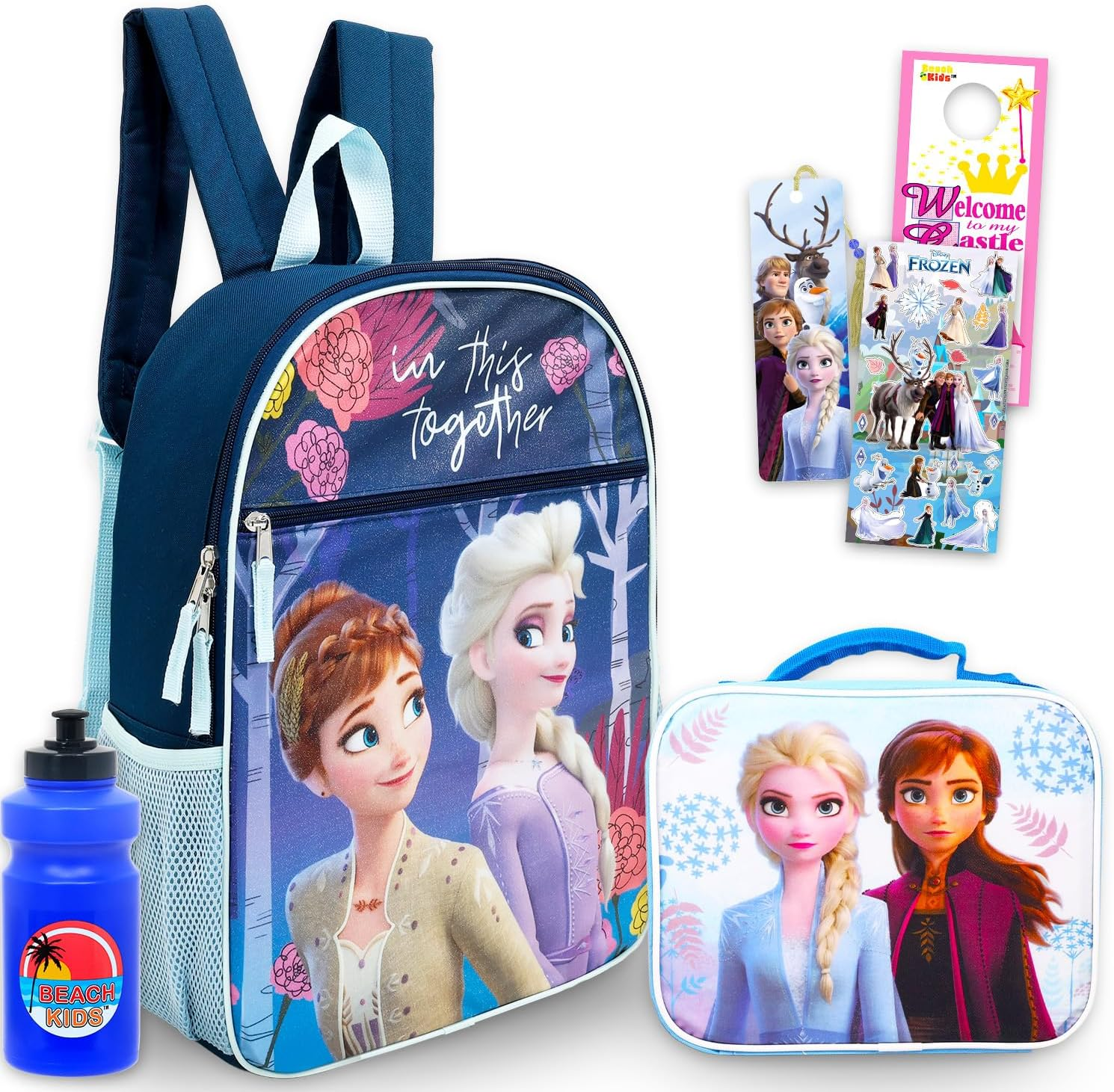 Disney Frozen Backpack and Lunch Box Set - Bundle with 16&rdquo; Frozen School Bag, Lunch Bag, Water Bottle, Stickers, Bookmark, More | Elsa and Anna Backpack with Lunchbox image number 4
