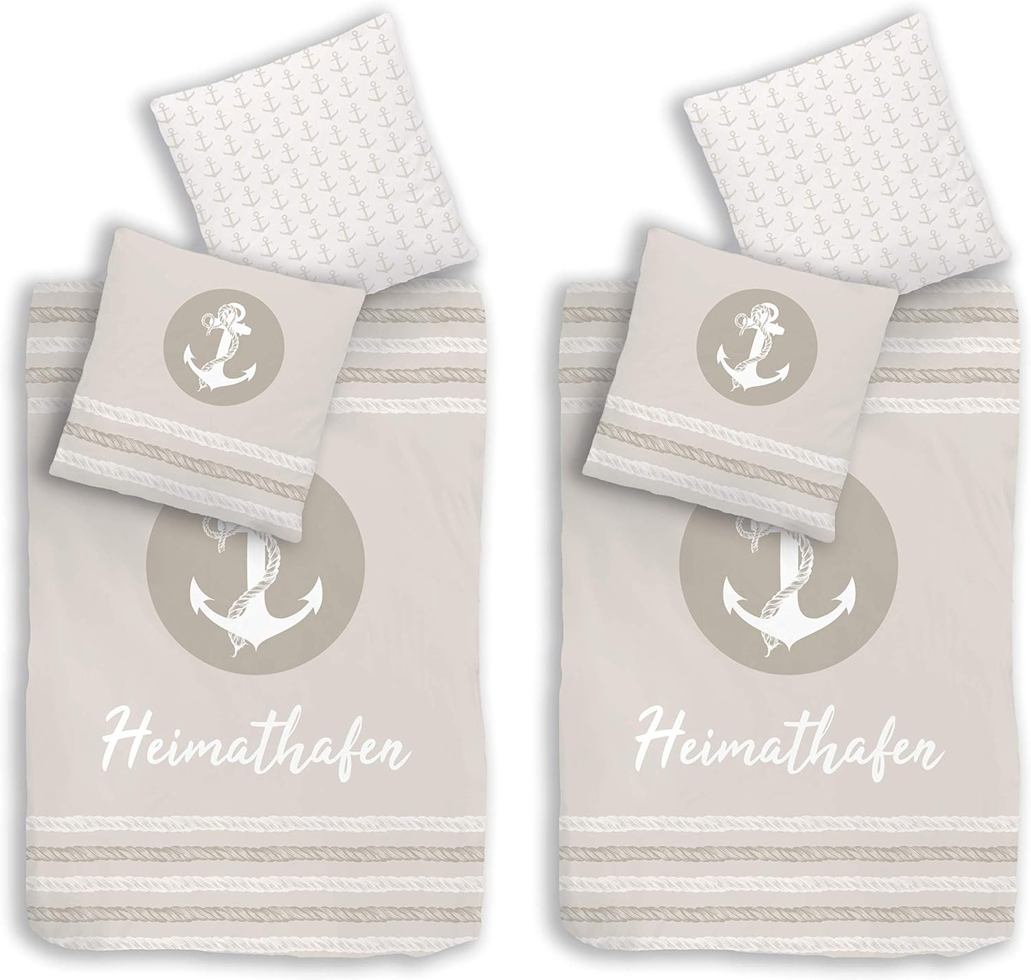 Traumhelden Anchor Bed Linen 135 X 200 Cm, Partner Bed Linen, Home Port, Pillowcase 80 X 80 Cm, Duvet Cover 135 X 200 Cm, 100% Cotton, 4-Piece Set image number 4